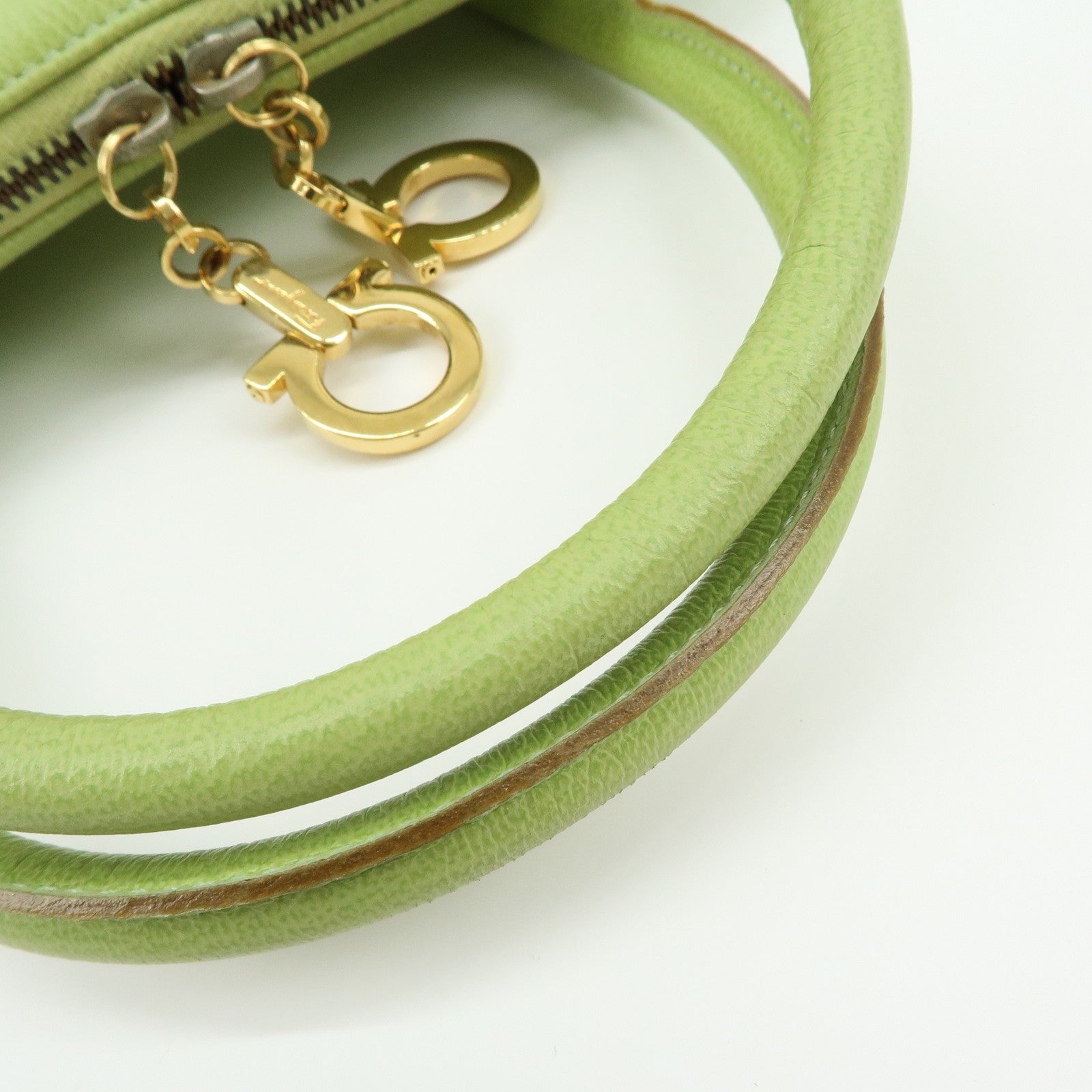 Ferragamo Gancini Leather 2Way Bag Hand Shoulder Bag Light Green