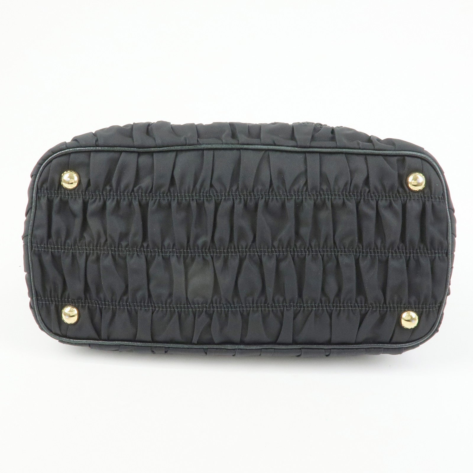 PRADA Nylon Leather Gathered Tote Bag Hand Bag Black