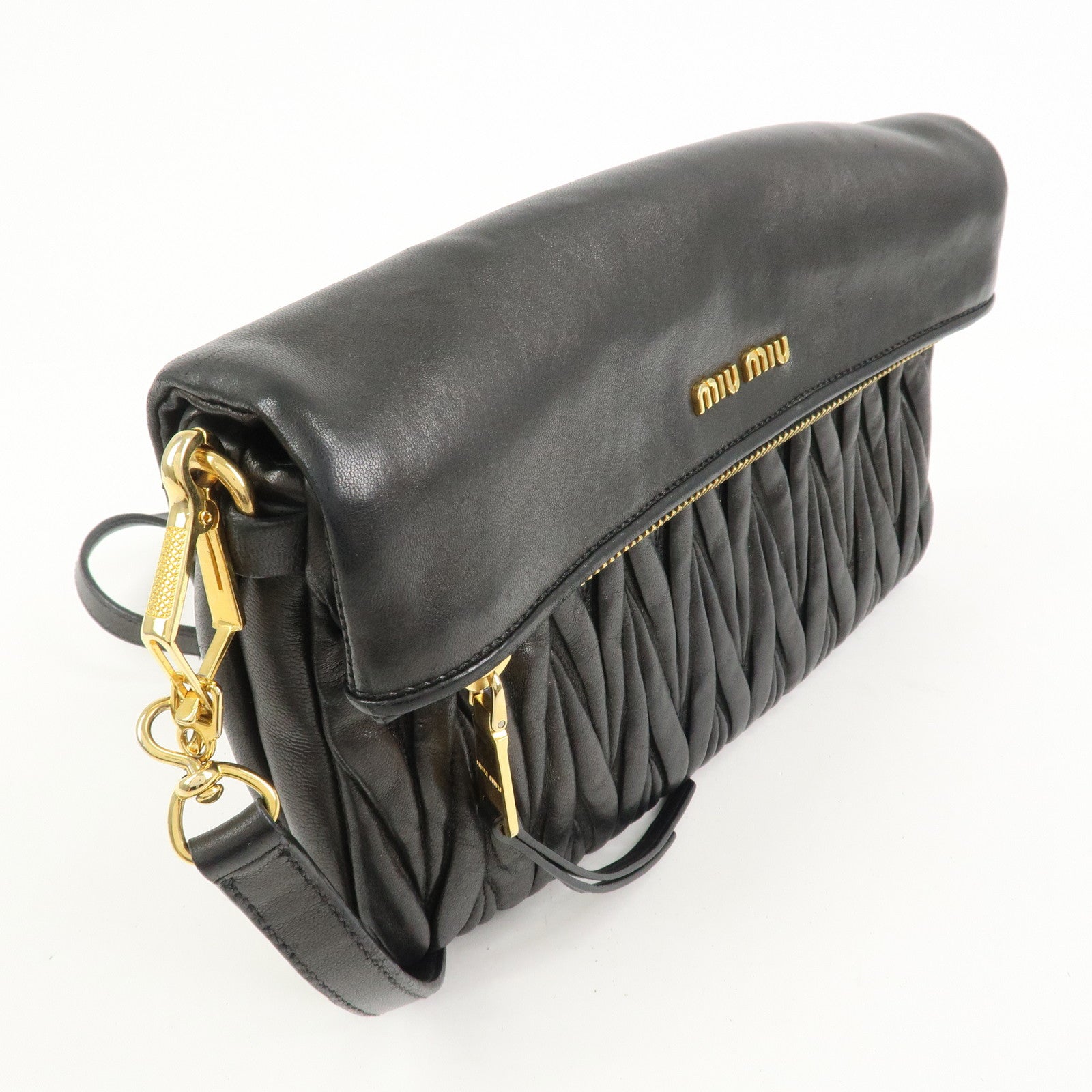 MIU MIU Matelasse Logo Leather Shoulder Bag Black RP0385