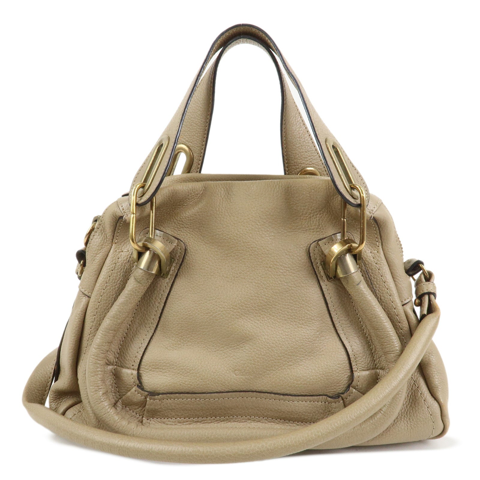 Chloe Parati Leather 2WAY Bag Shoulder Bag Beige