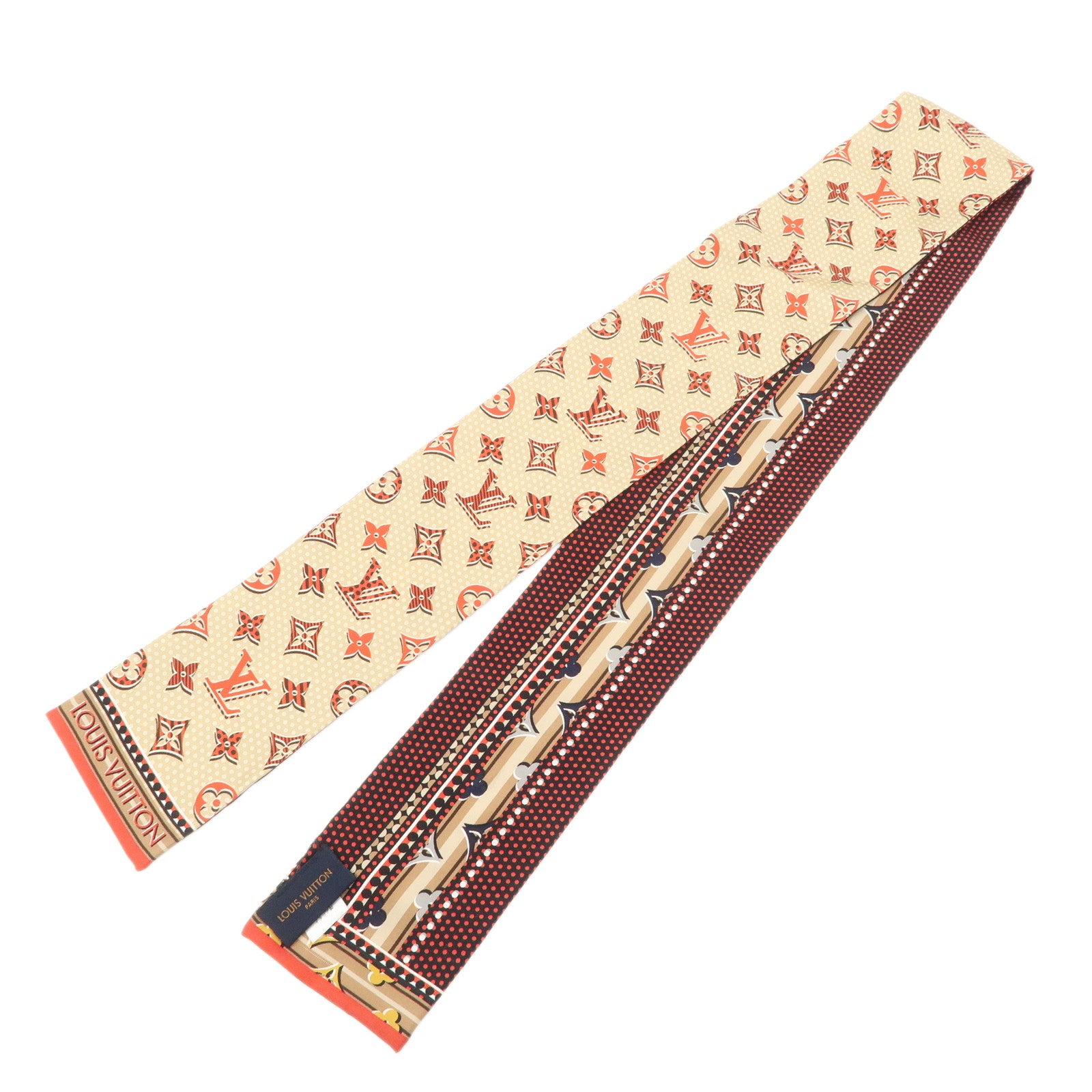 Louis Vuitton 100% Silk Bandeau Monodots Scarf Beige Red M70848