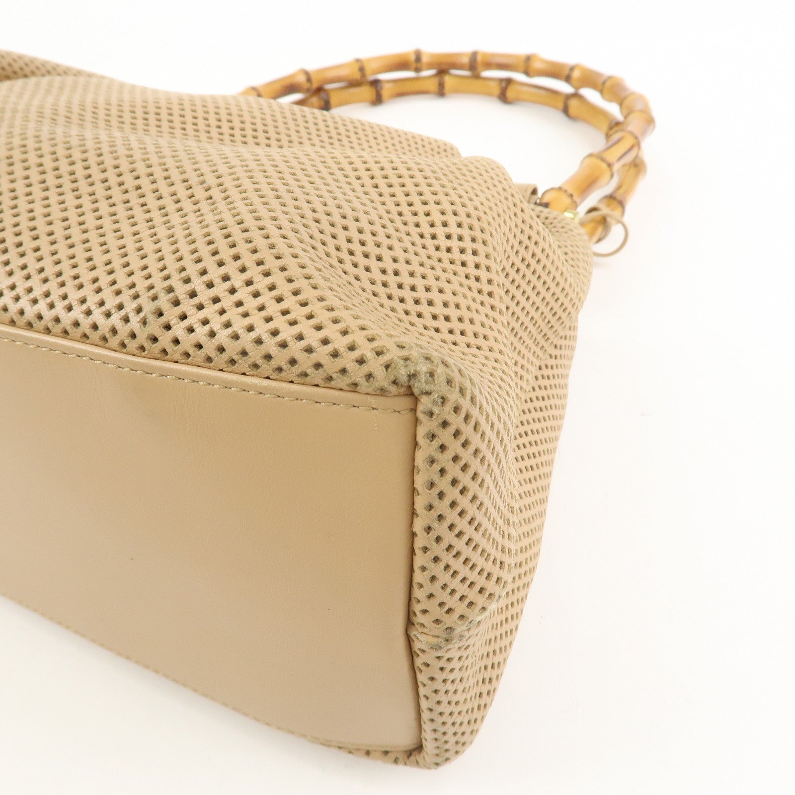 GUCCI Bamboo Leather Shoulder Bag Hand Bag Beige 92708