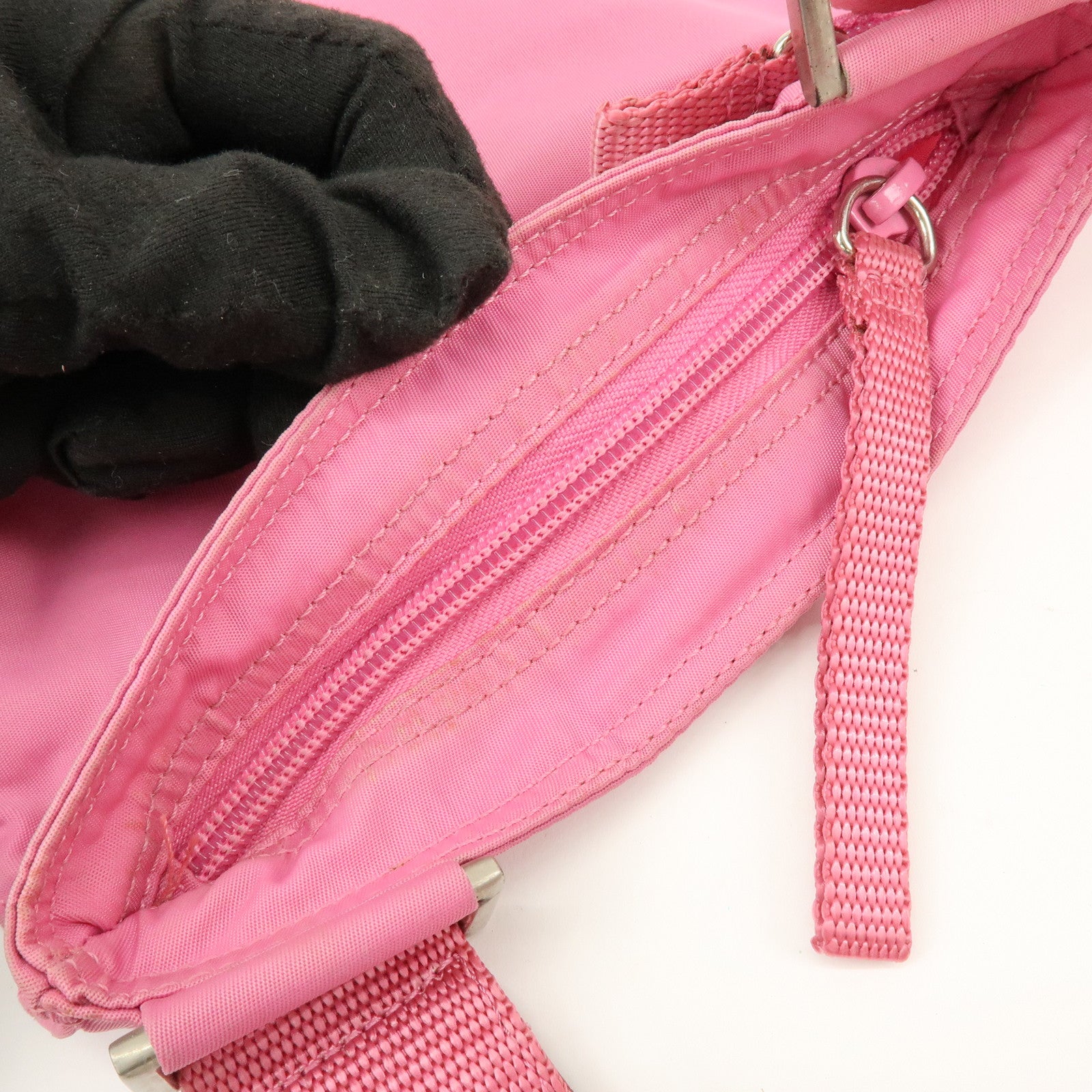 PRADA Triangle Logo Nylon Shoulder Bag Crossbody Bag Pink