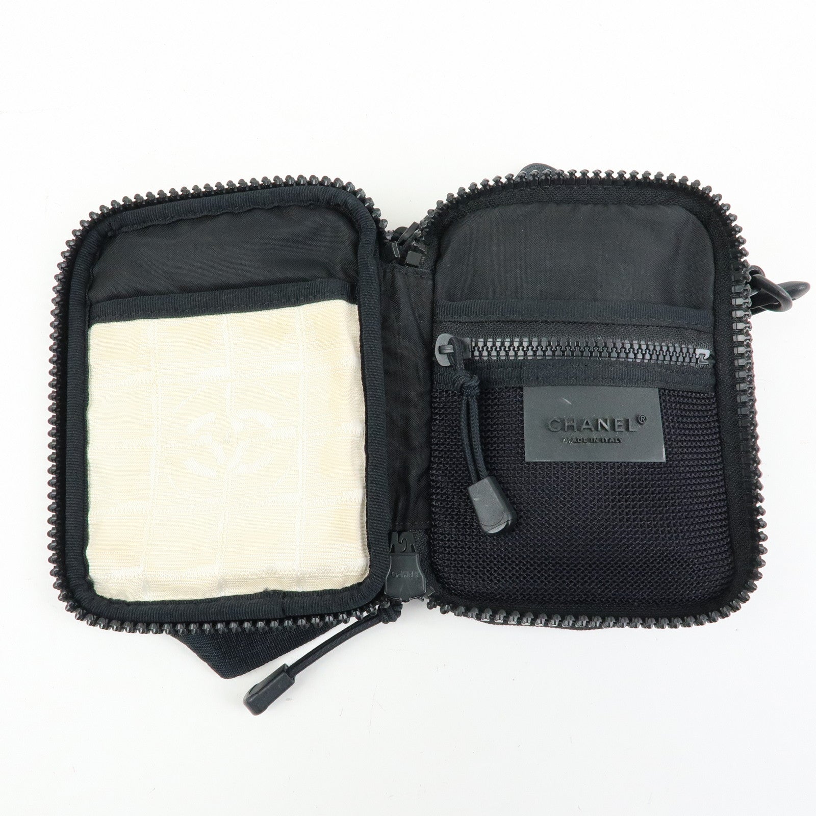 CHANEL New Travel Line Nylon Jacquard Shoulder Bag Beige Black