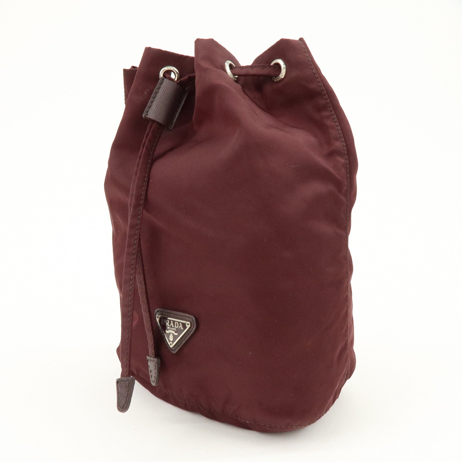 PRADA Triangle Logo Nylon Saffiano Leather Drawstring Pouch Bag