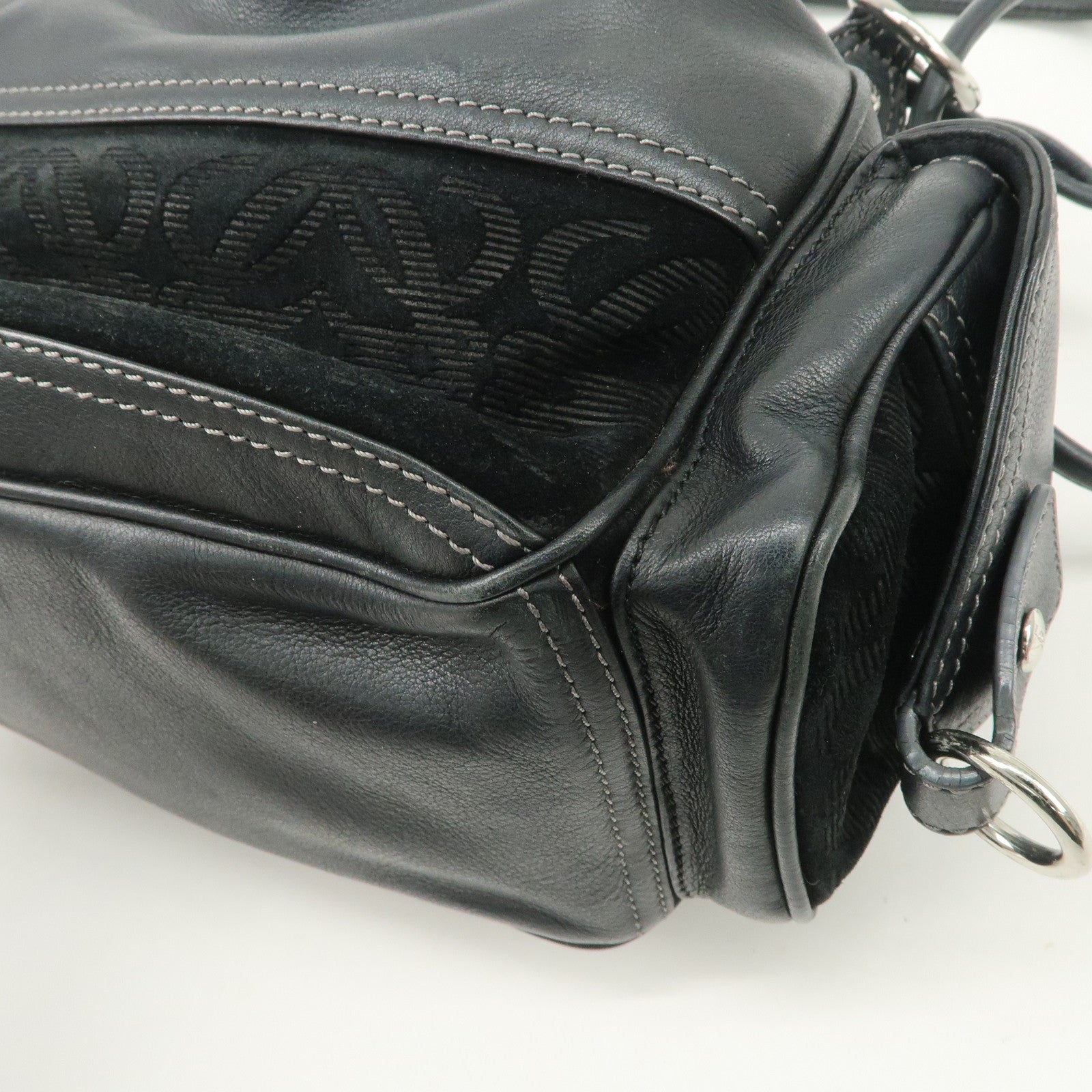 LOEWE Anagram Leather Suede Shoulder Bag Black Silver Used