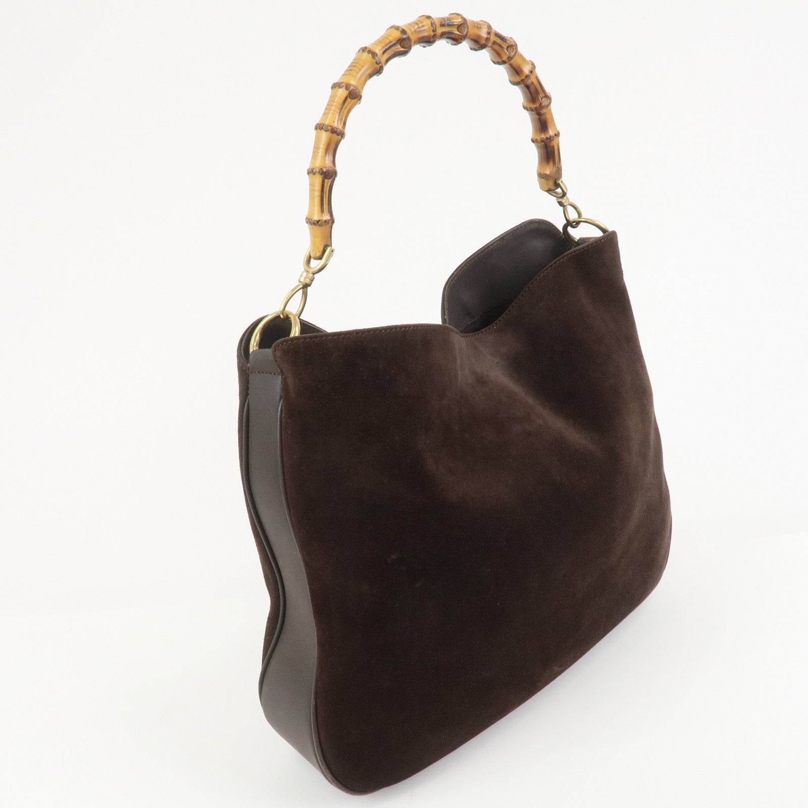 GUCCI Bamboo Suede 2WAY Bag Shoulder Bag Dark Brown 001.3754.1657
