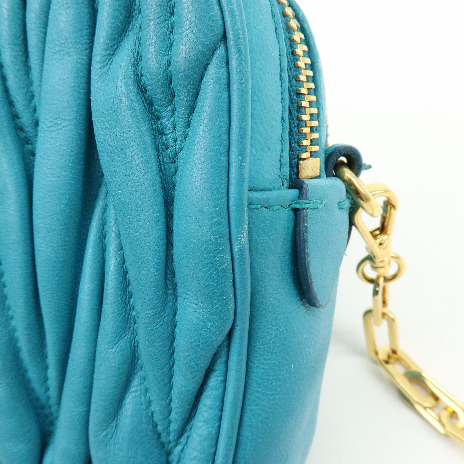 MIU MIU Matelasse Leather 2Way Bag Hand Shoulder Bag Blue RT0543