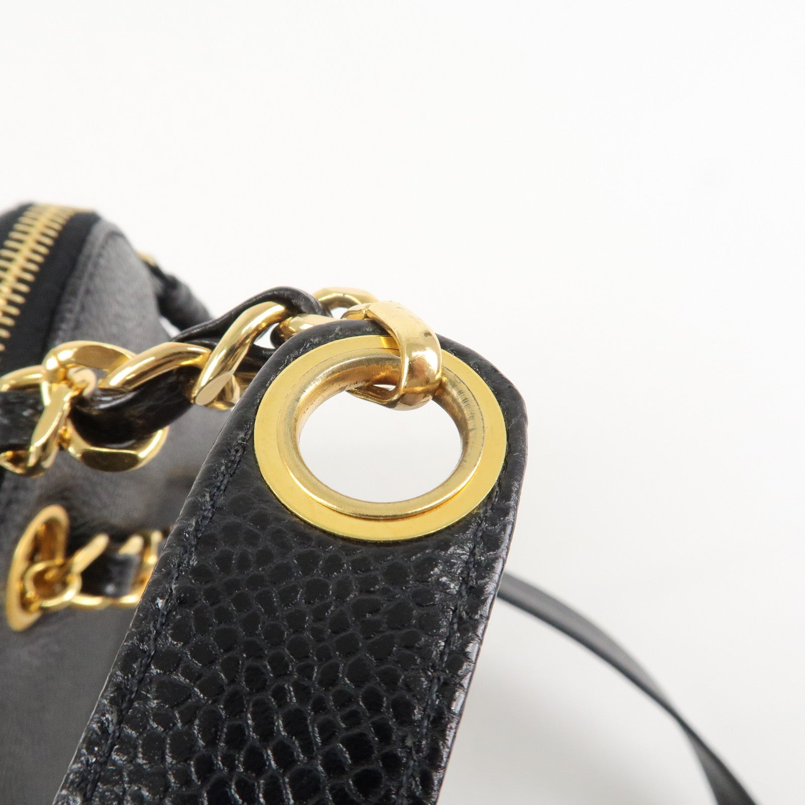 CHANEL Caviarskin COCO Mark Turnlock Chain Shoulder Bag Black Gold HDW Used