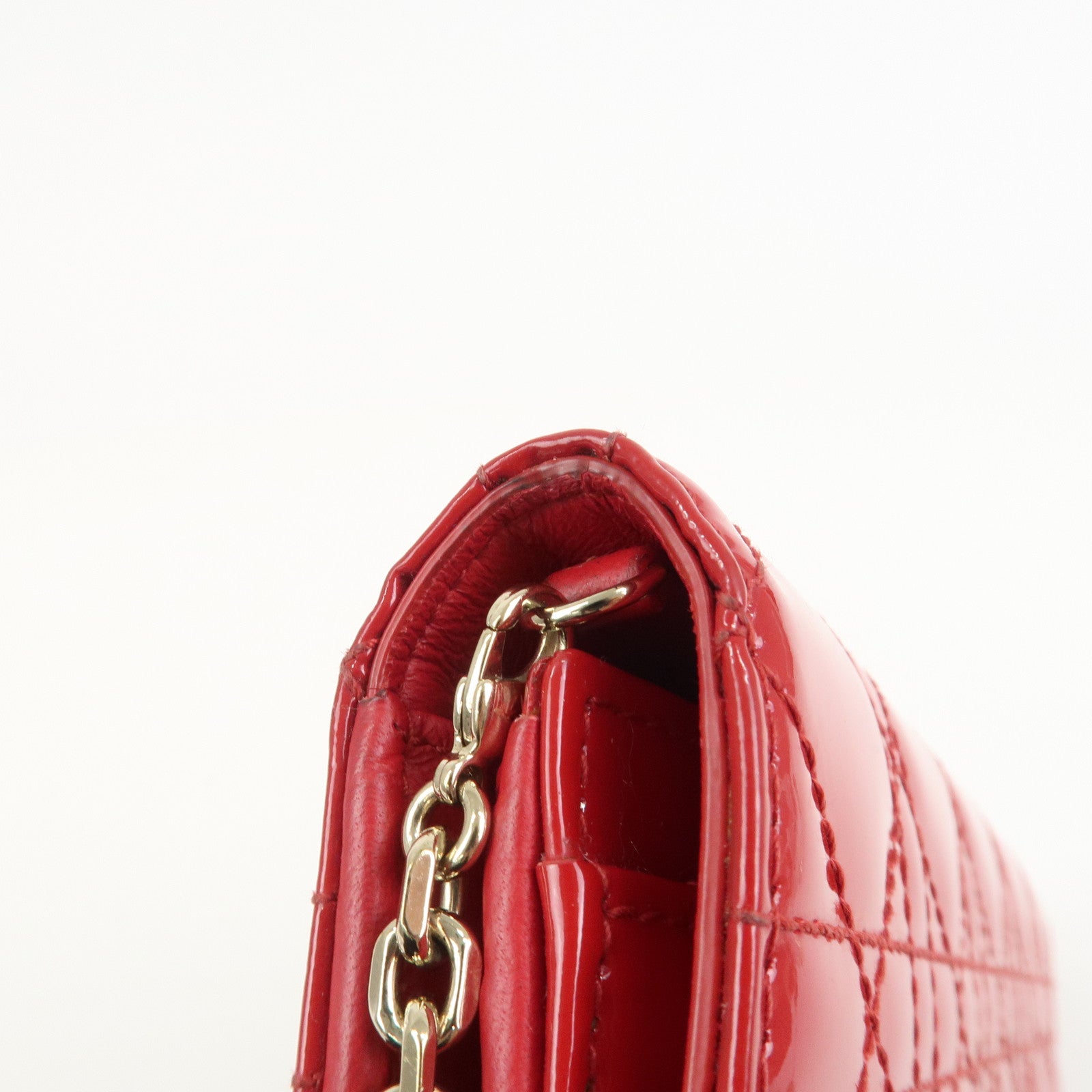 Christian Dior Cannage Patent Leather Chain Long Wallet WOC Red