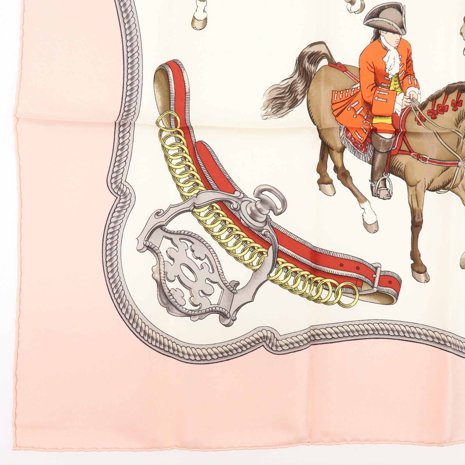 HERMES Carre 90 Silk 100% Scarf REPRISE Pink White