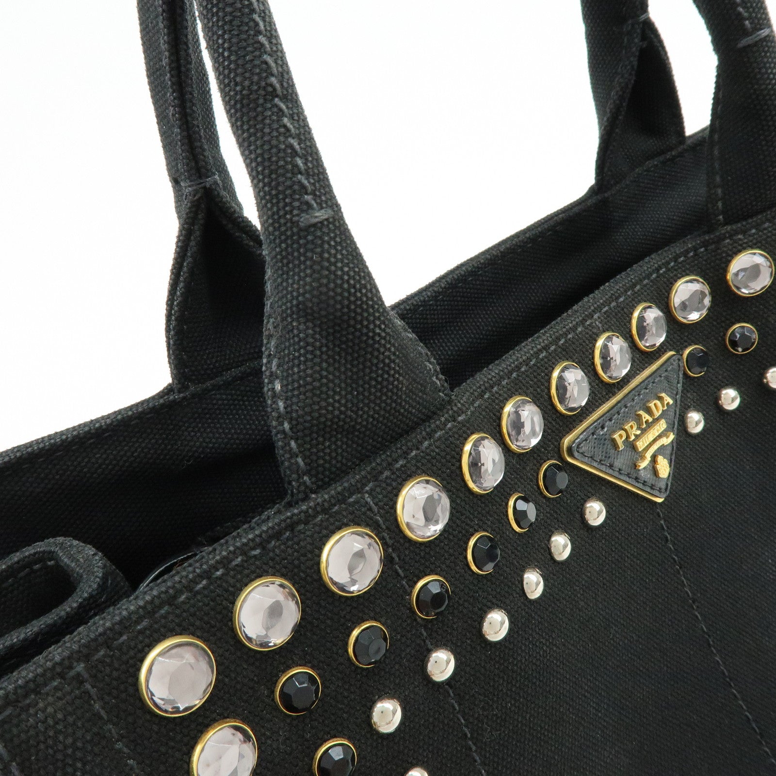 PRADA Triangle Logo Canapa Mini Canvas Bijoux 2Way Bag Black1BG439