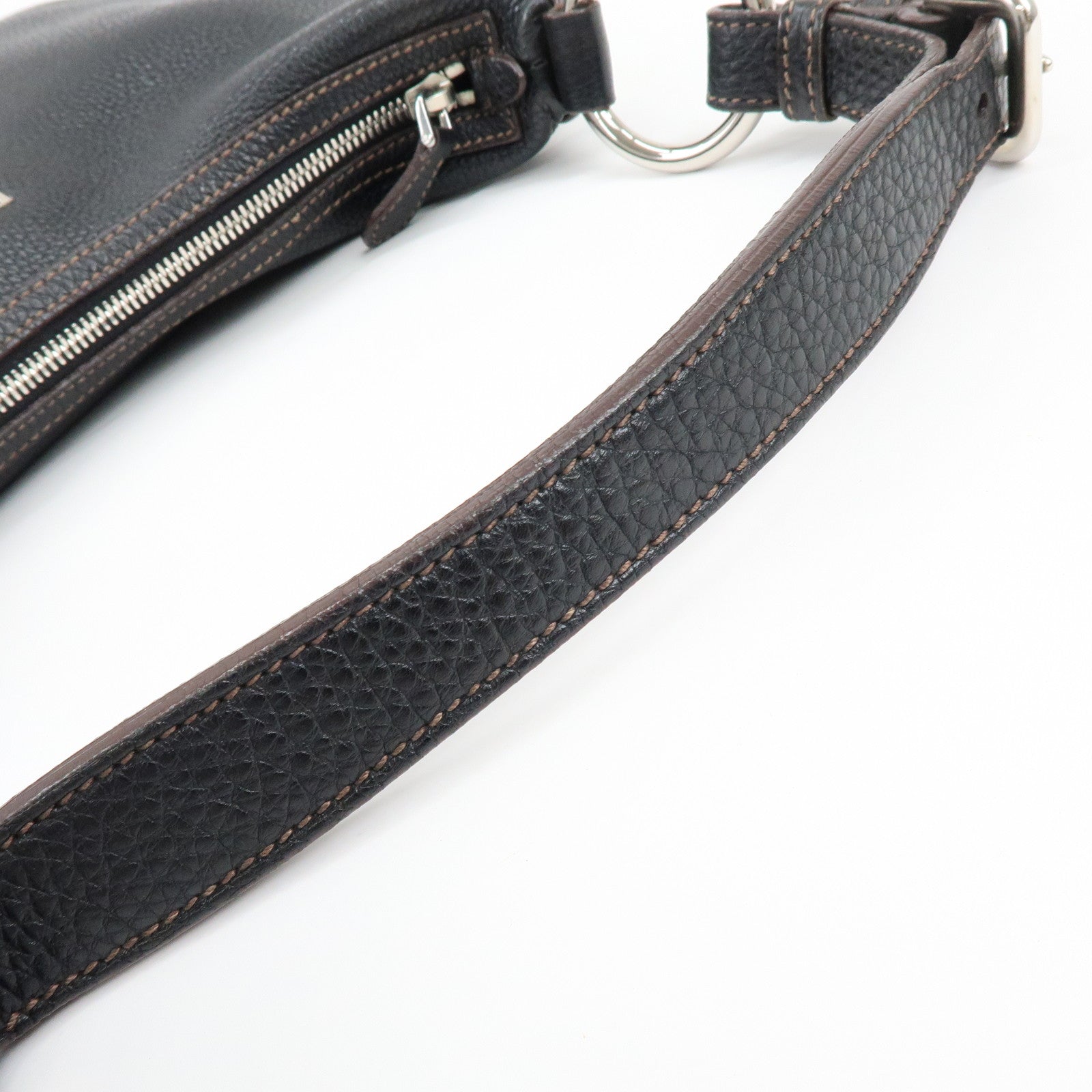 PRADA Logo Vitello Daino Leather Shoulder Bag Hand Bag Black BR3373