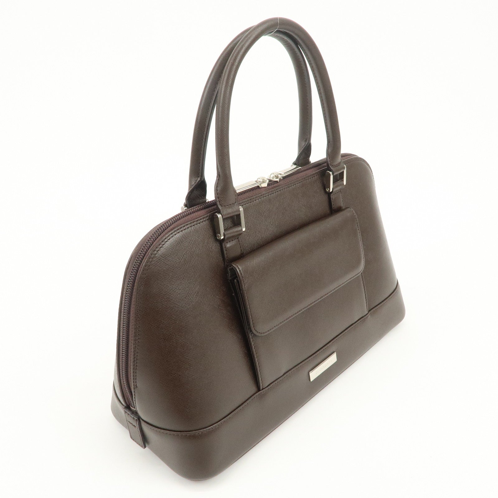 BURBERRY Logo Leather Hand Bag Brown