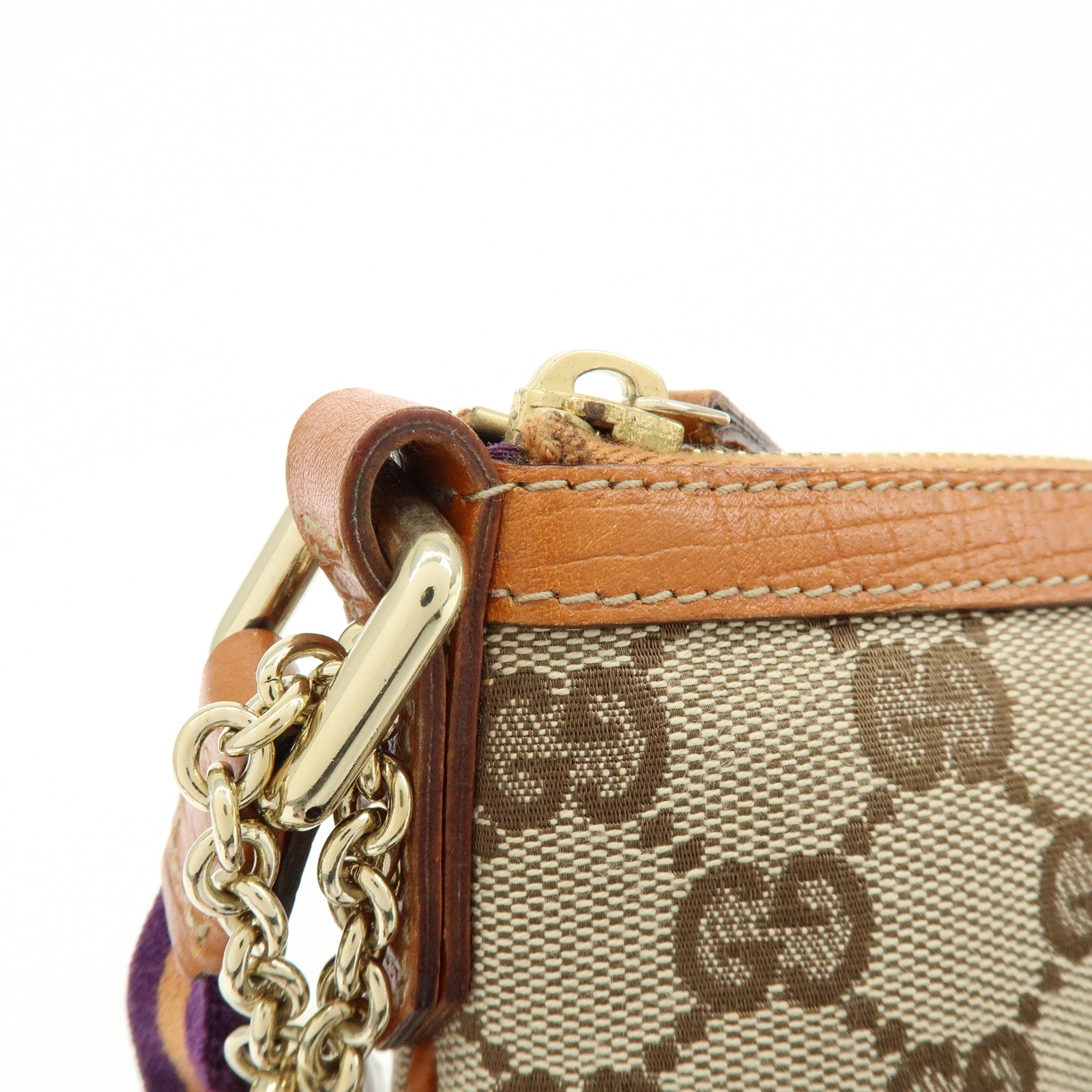 GUCCI Sherry GG Canvas Leather Cosmetic Pouch Beige Camel 152507