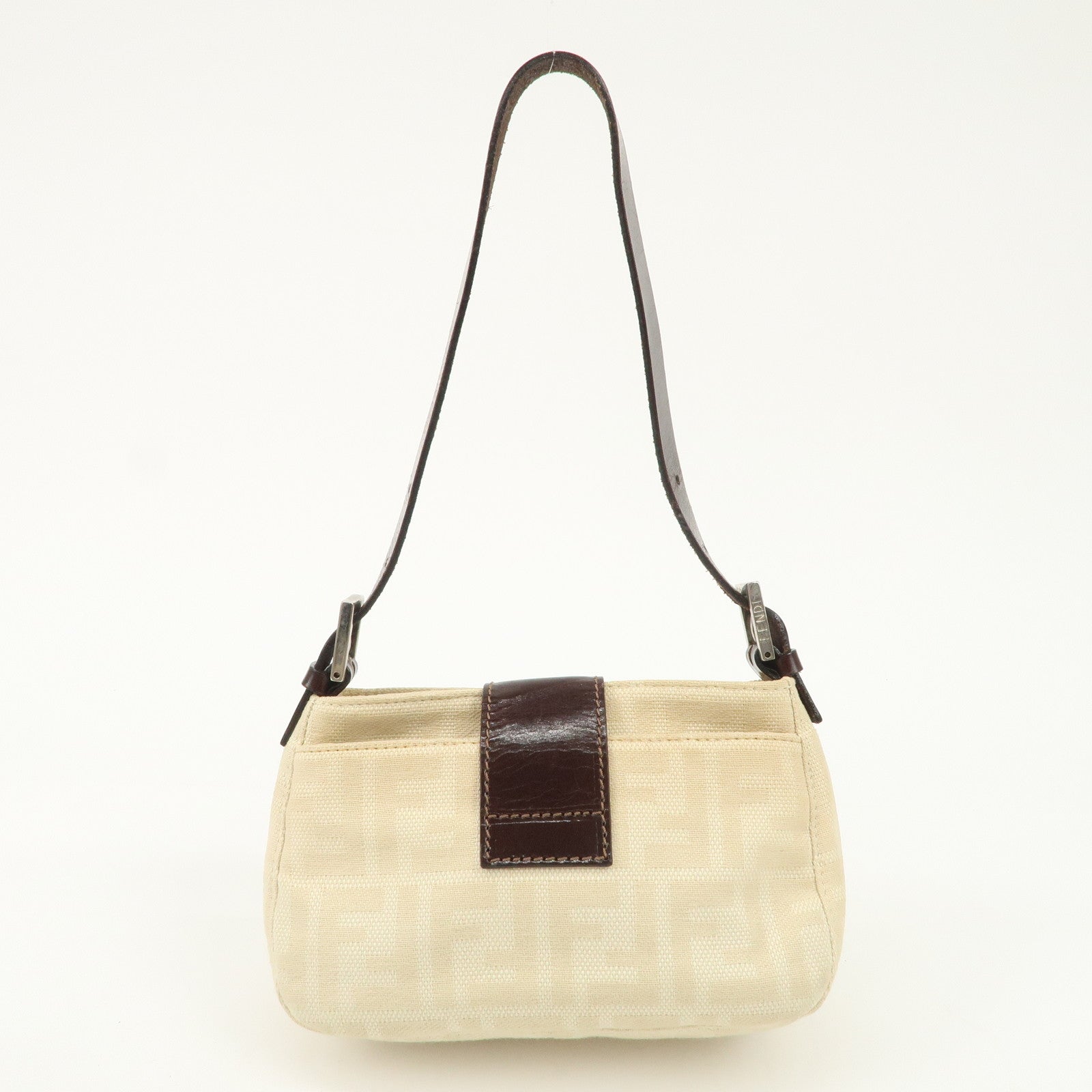 FENDI Zucca Canvas Leather Shoulder Bag Beige Brown 26723