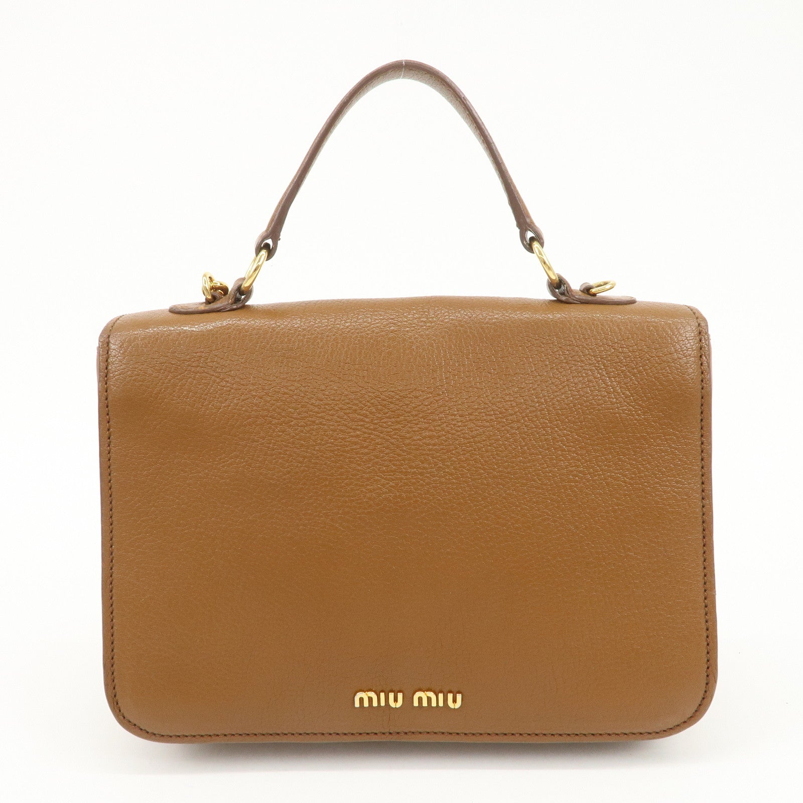 MIU MIU Leather 2Way Bag Hand Bag Brown Gold HDW RN0726 Used