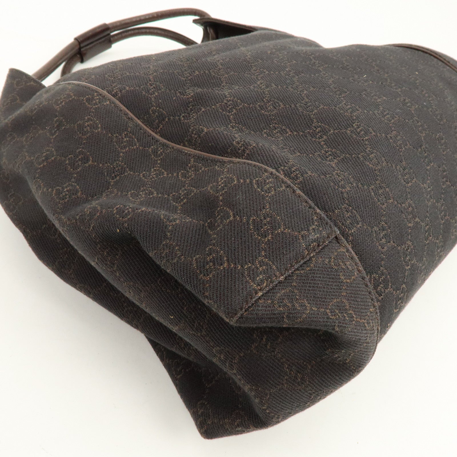GUCCI GG Denim Leather Shoulder Bag Hand Bag Dark Brown 101292