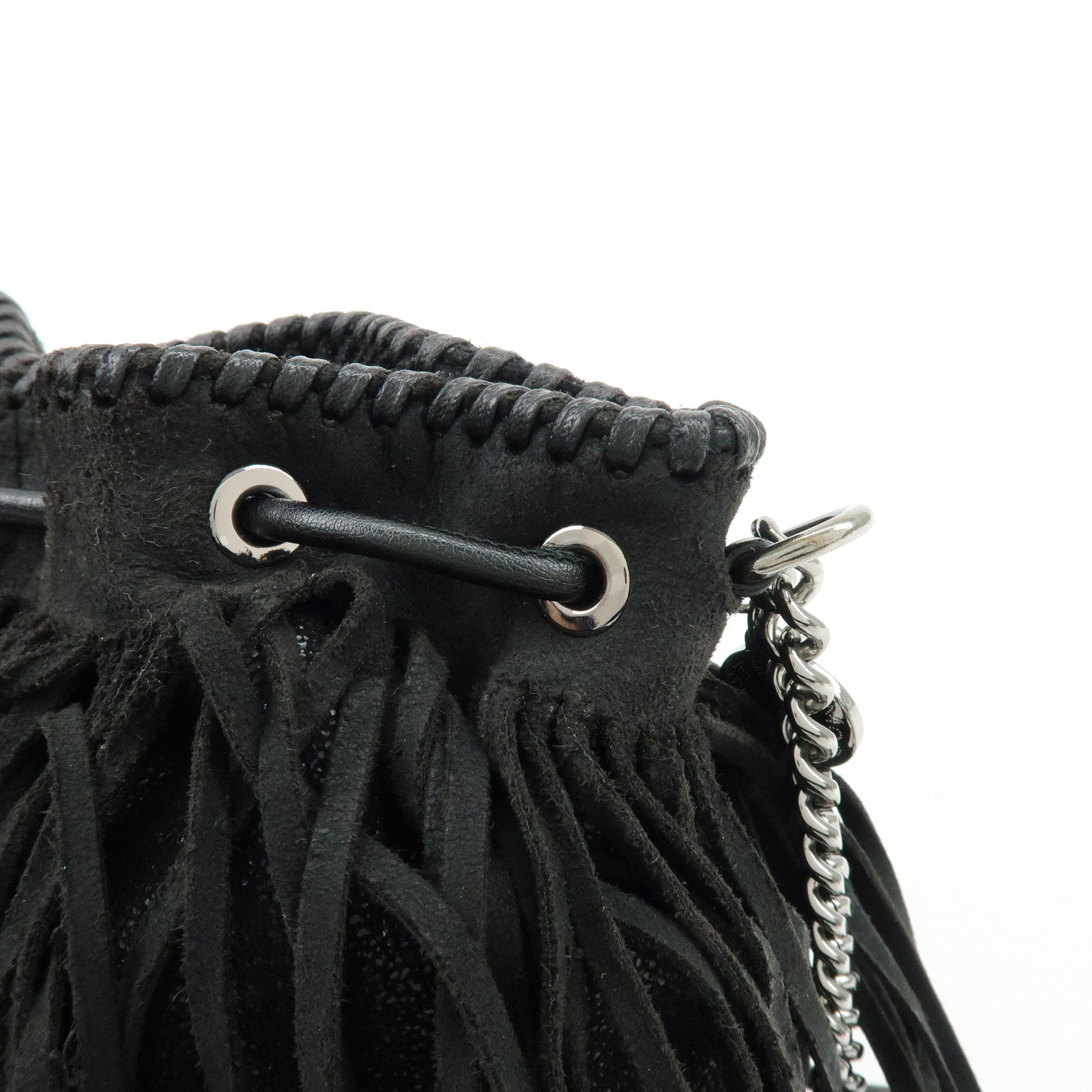 STELLA MCCARTNEY Falabella Fringe Bucket Shoulder Bag Black