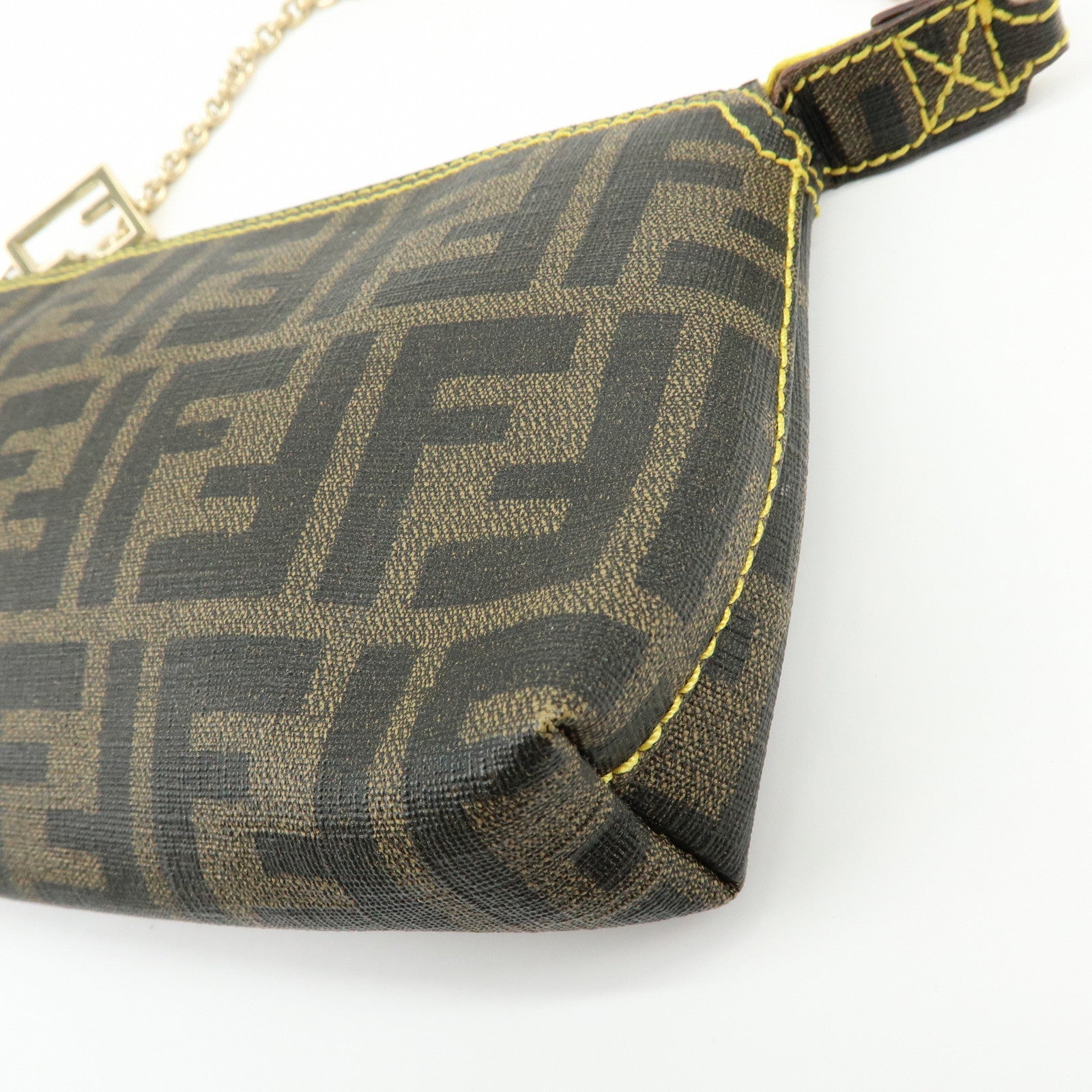 FENDI Zucca Print PVC Chain Accessory Pouch Brown Yellow 8BR592