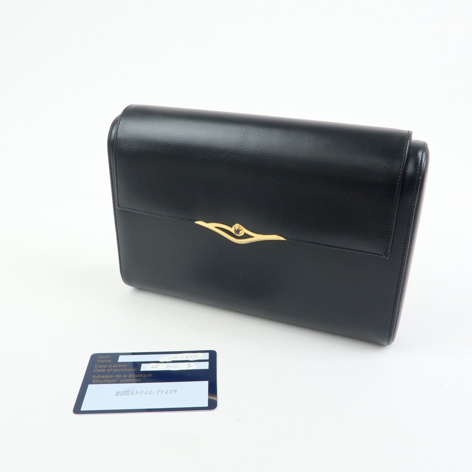 Cartier Sapphire Line Leather Clutch Bag Flat Pouch Dark Navy
