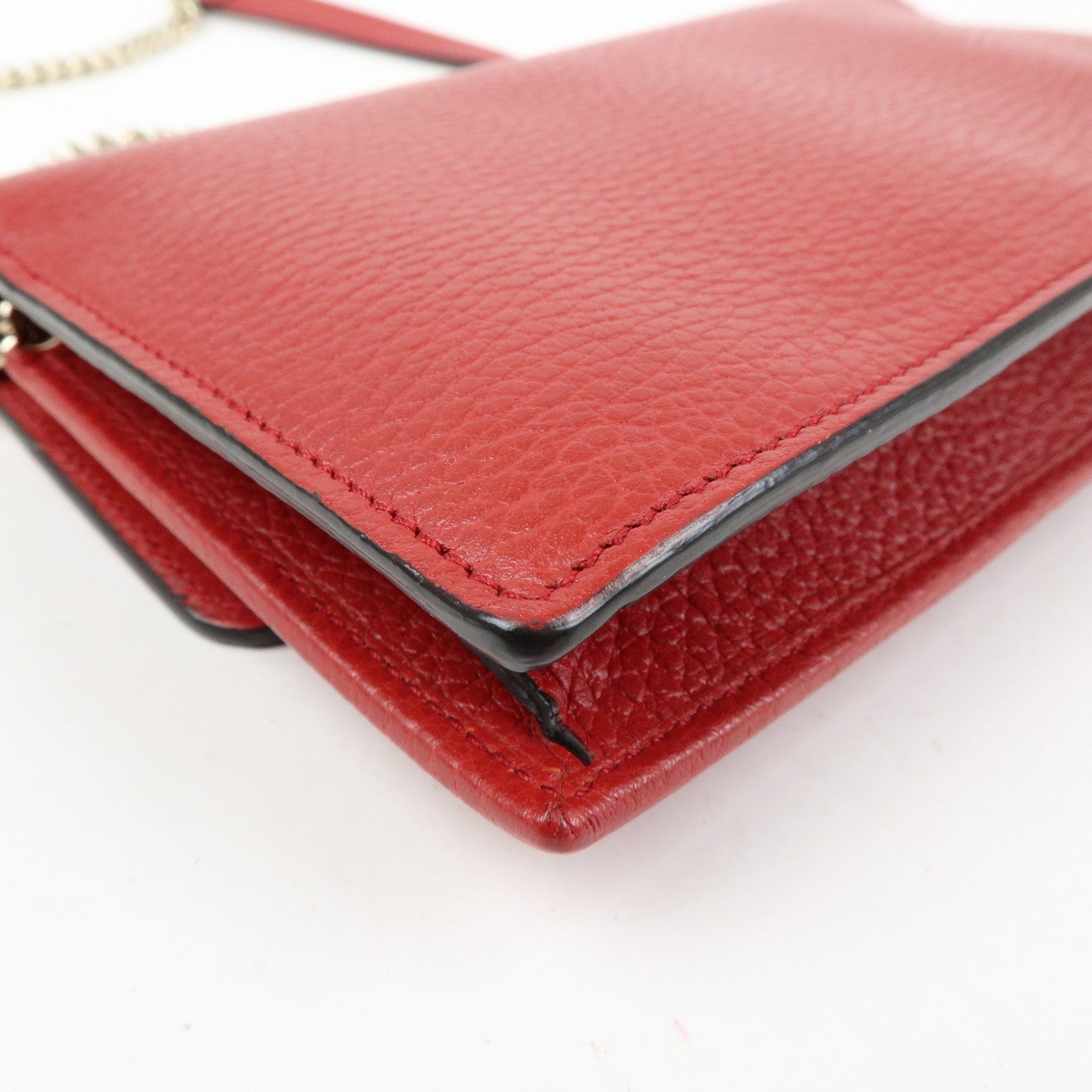 GUCCI Interlocking G Leather Chain Wallet Shoulder Bag Red 510314