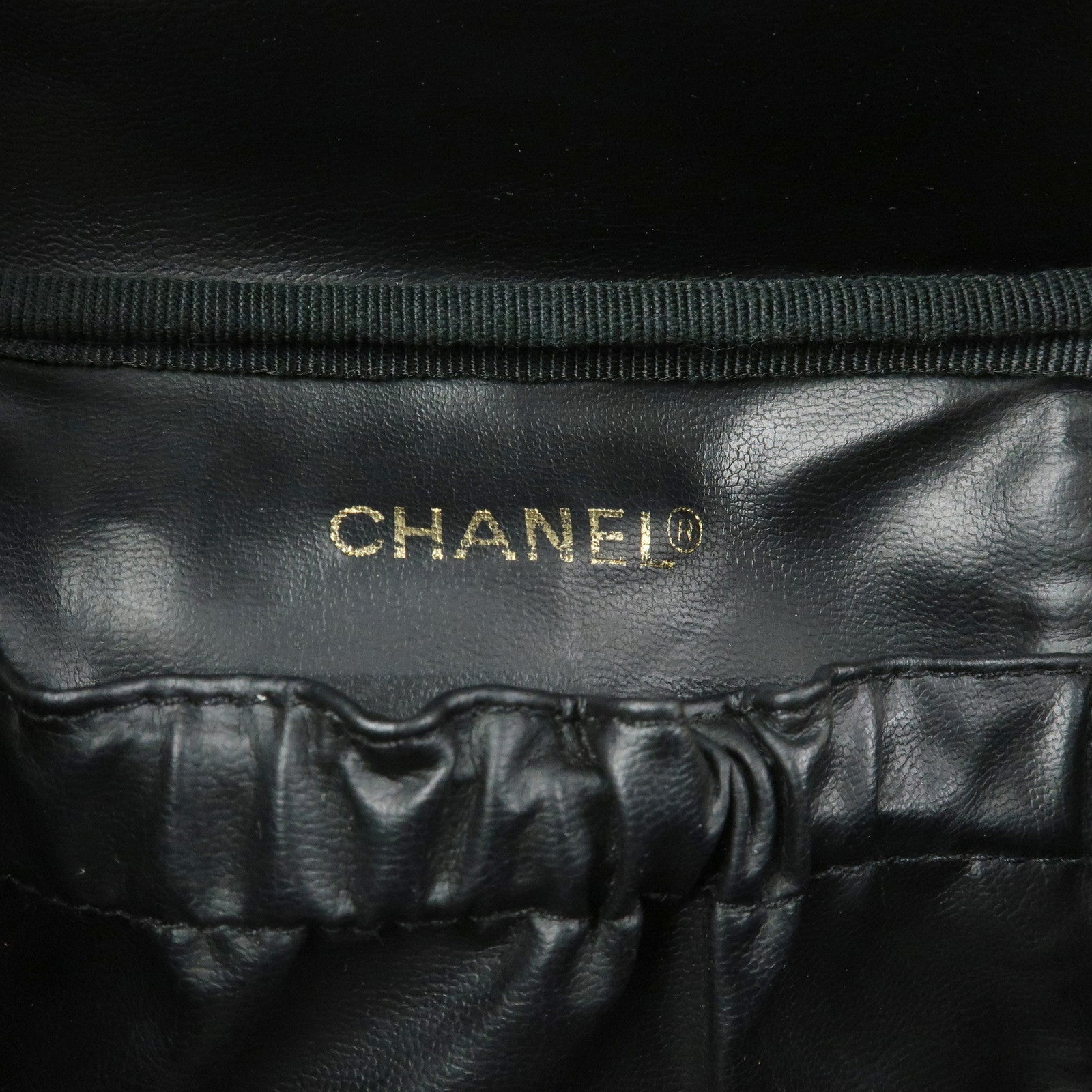 CHANEL Bicolore COCO Mark Lamb Skin Cosmetic Case Black A01618