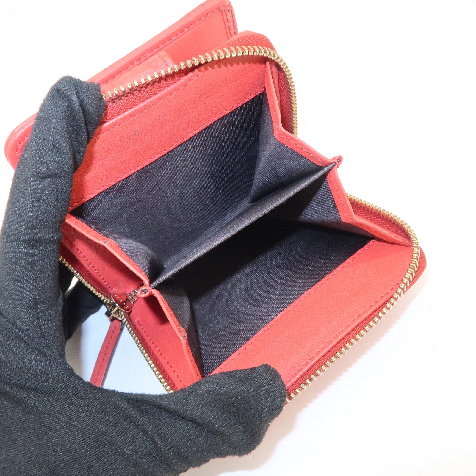 GUCCI Guccissima Leather Bi-fold Compact Wallet Red 346056