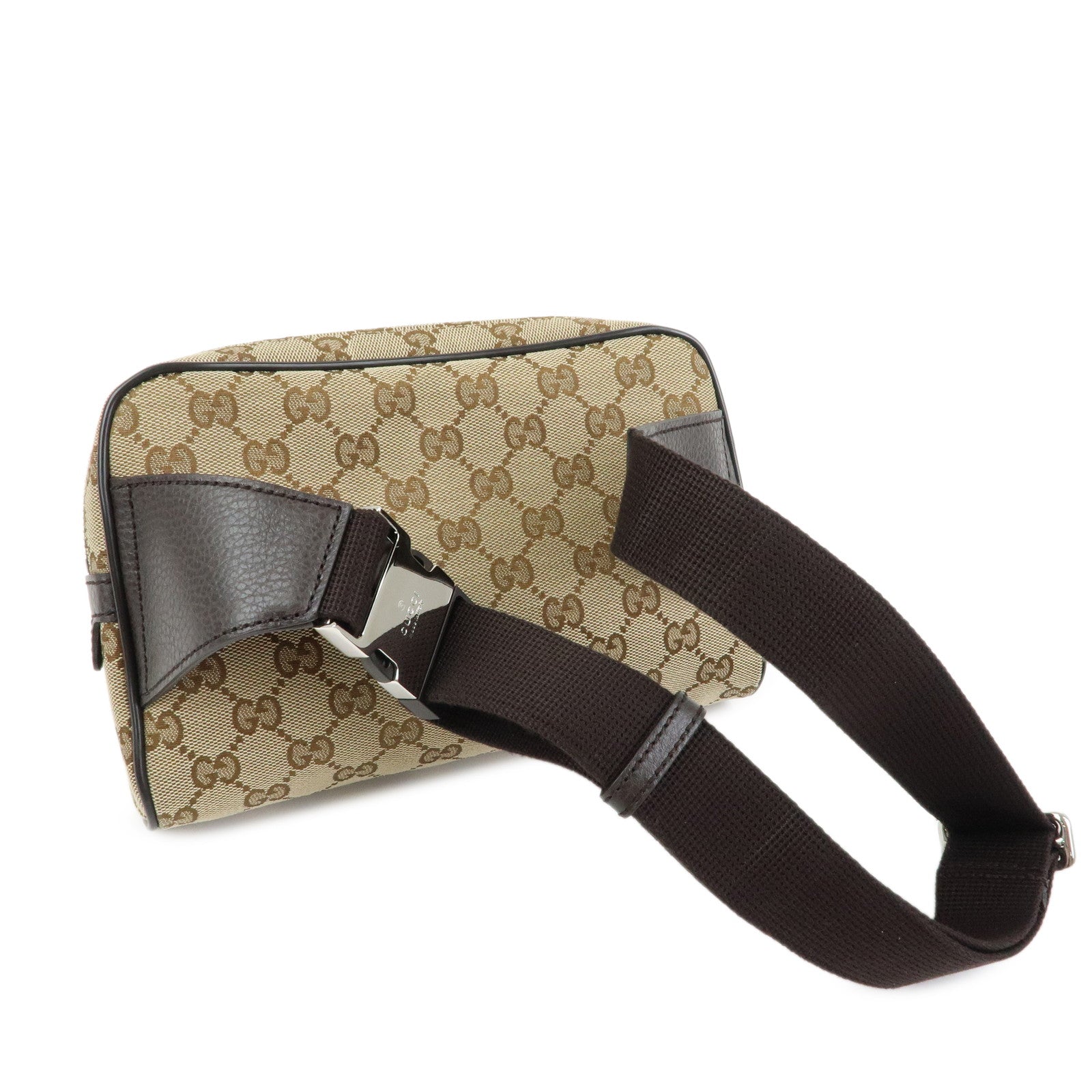 GUCCI GG Canvas Leahter Waist Pouch Body Bag Beige Brown 449174
