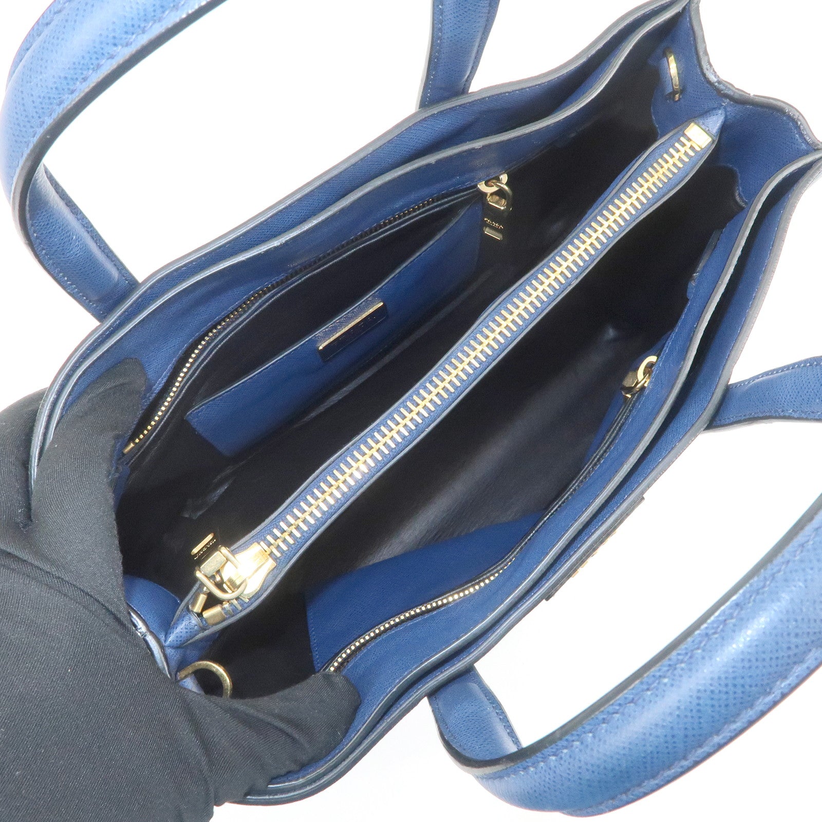 PRADA Triangle Logo Saffiano Leather 2Way Bag Hand Bag Navy