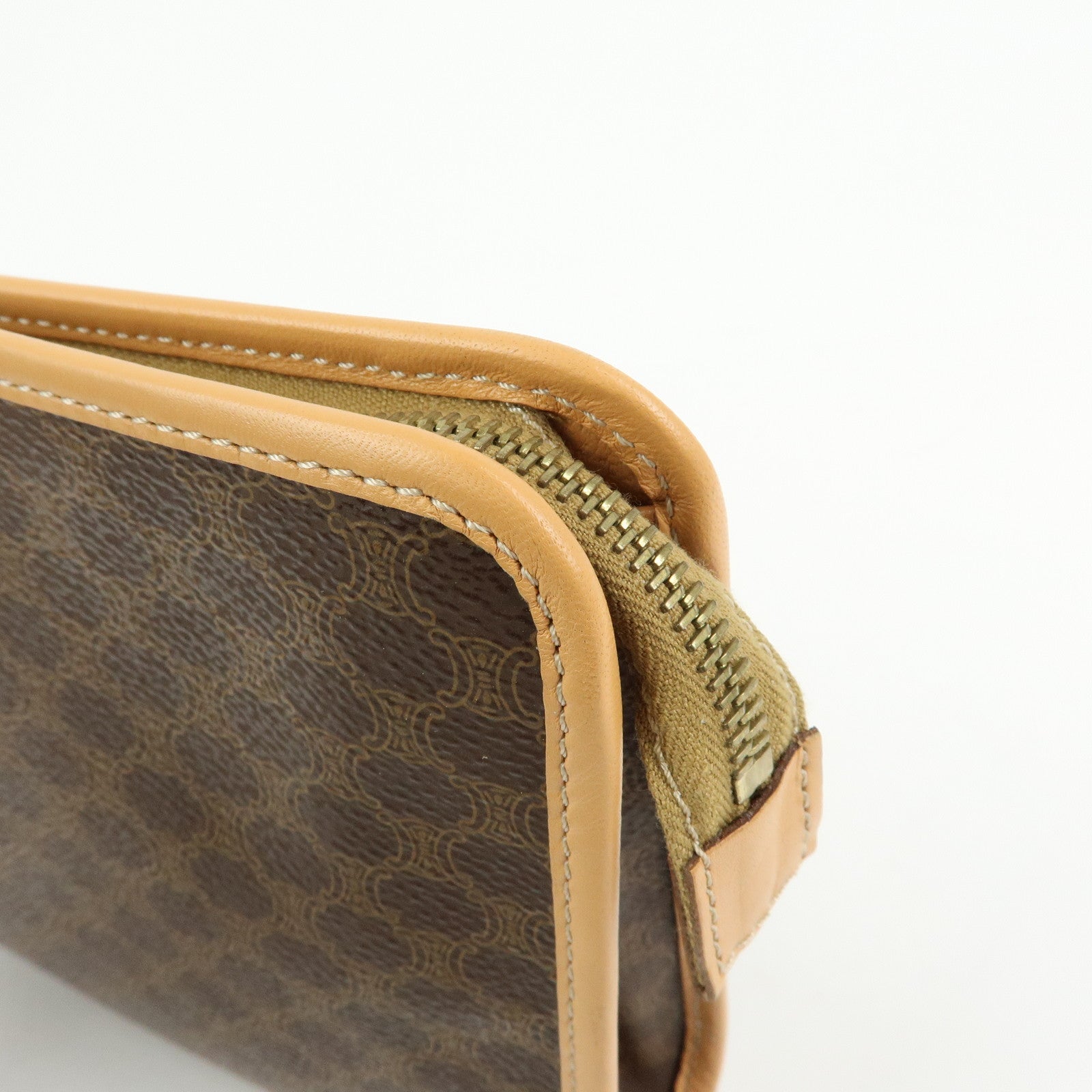 CELINE Macadam PVC Coated Canvas Leather Clutch Bag Pouch Brown