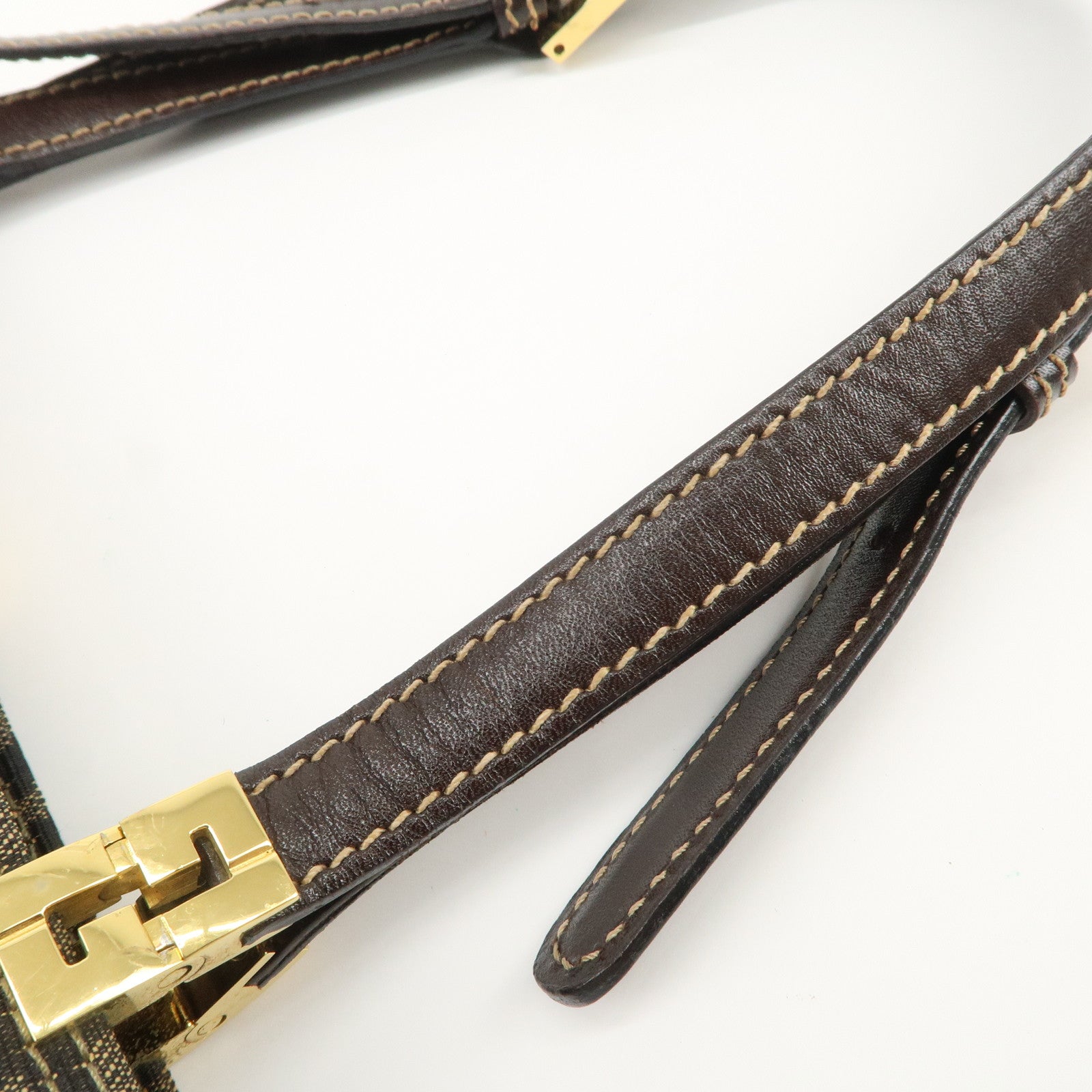 FENDI Zucca Canvas Leather Shoulder Bag Hand Bag Brown Black