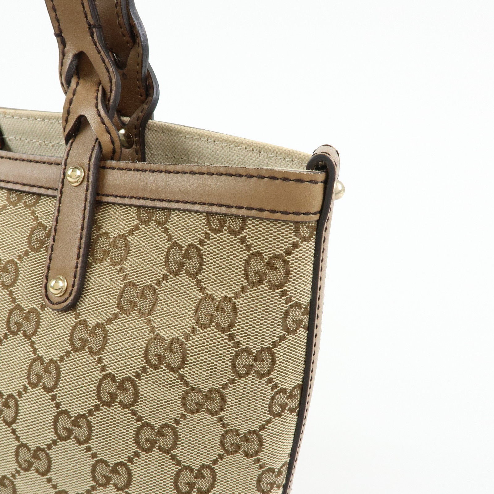GUCCI GG Canvas Leather Tote Bag Hand Bag Beige 269878