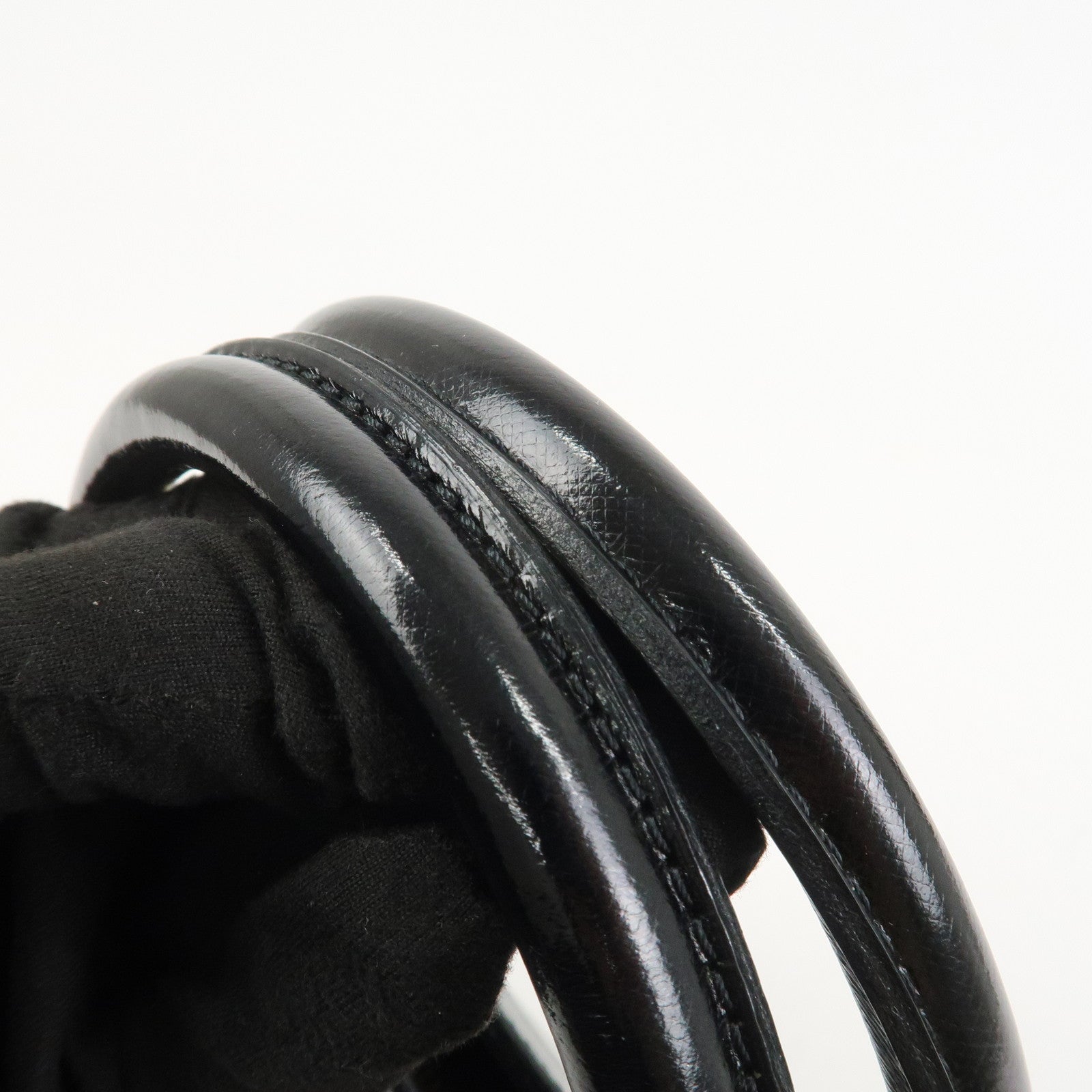 VERSACE Leather 2Way Hand Bag Shoulder Bag Black Gold