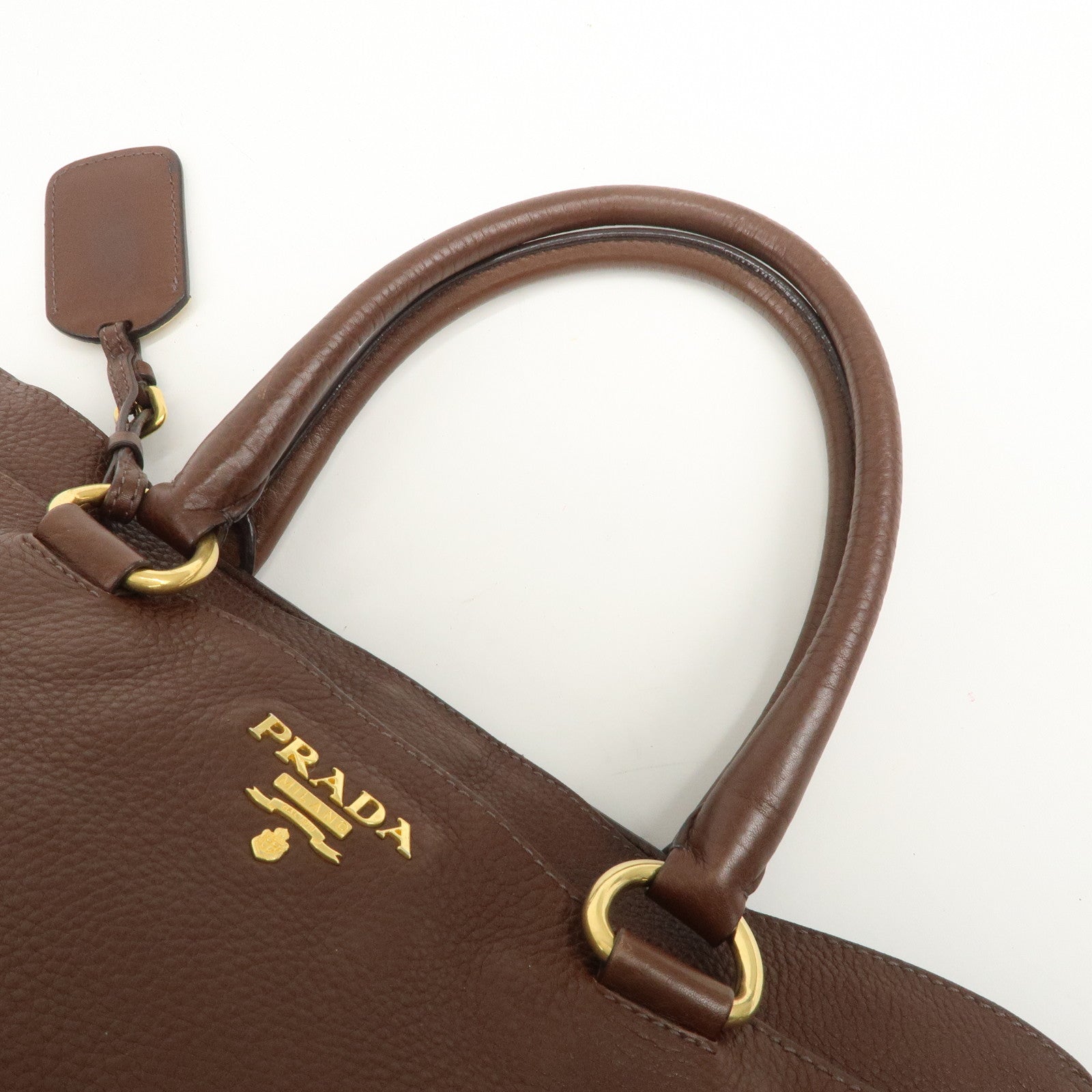 PRADA Vitello Daino Leather 2Way Shoulder Bag Tote Bag Brown BR4393