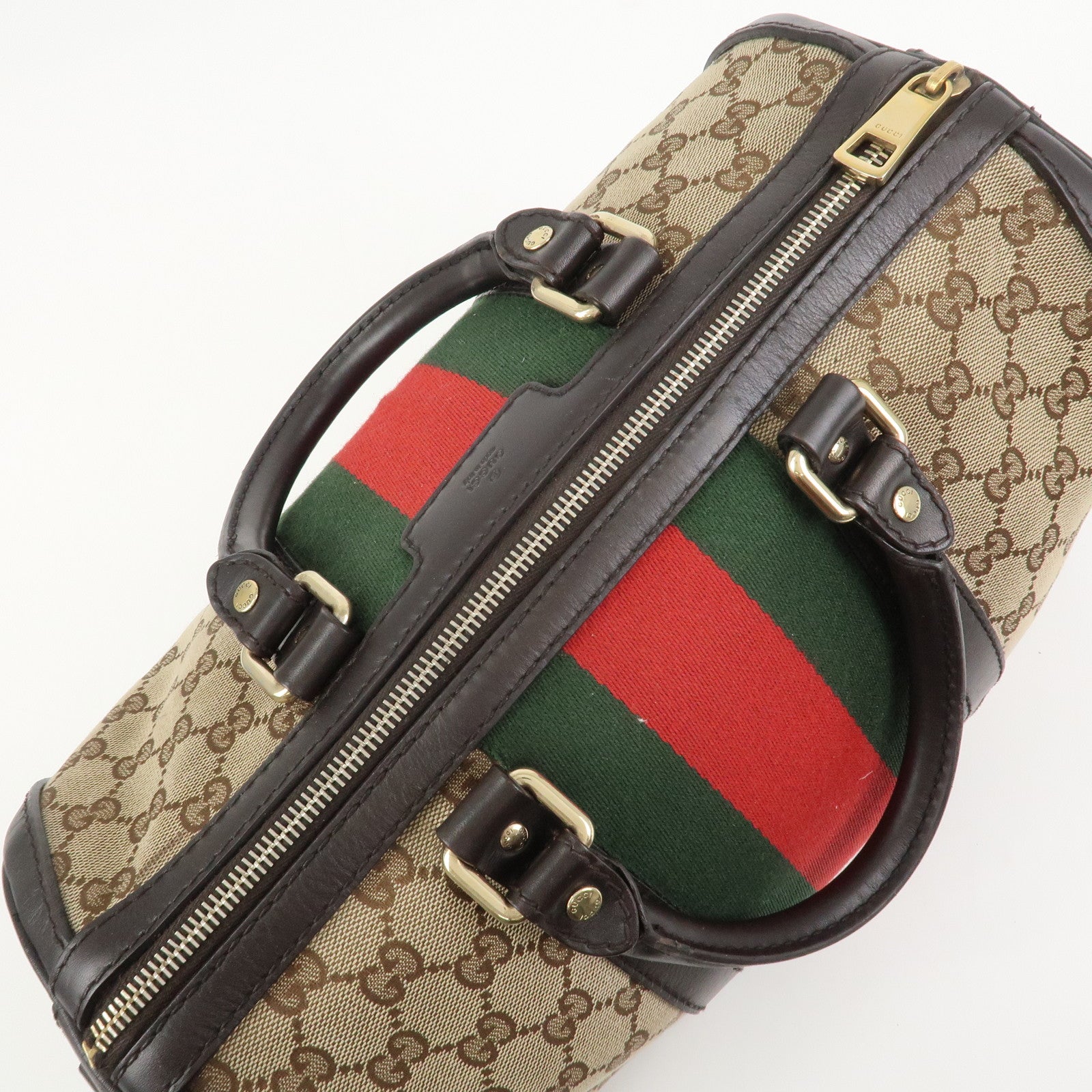 GUCCI Sherry GG Canvas Leather 2Way Bag Boston Bag Brown 247205