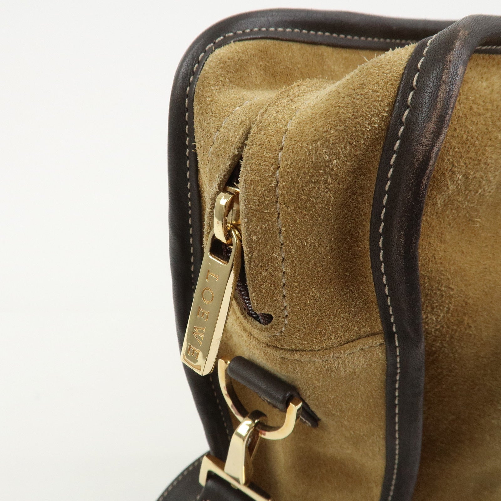LOEWE Anagram Amazona 40 Suede Leather 2Way Bag Hand Bag Brown