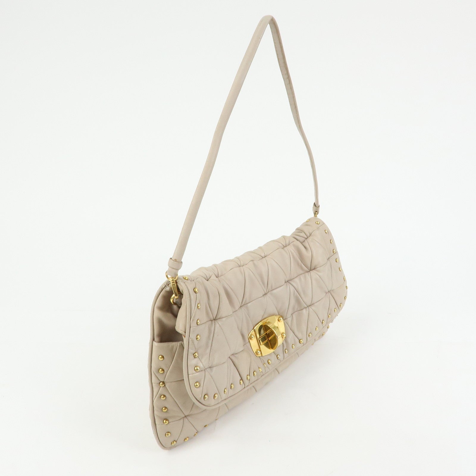 MIU MIU Nappa Leather 2Way Bag Hand Bag Shoulder Bag Beige