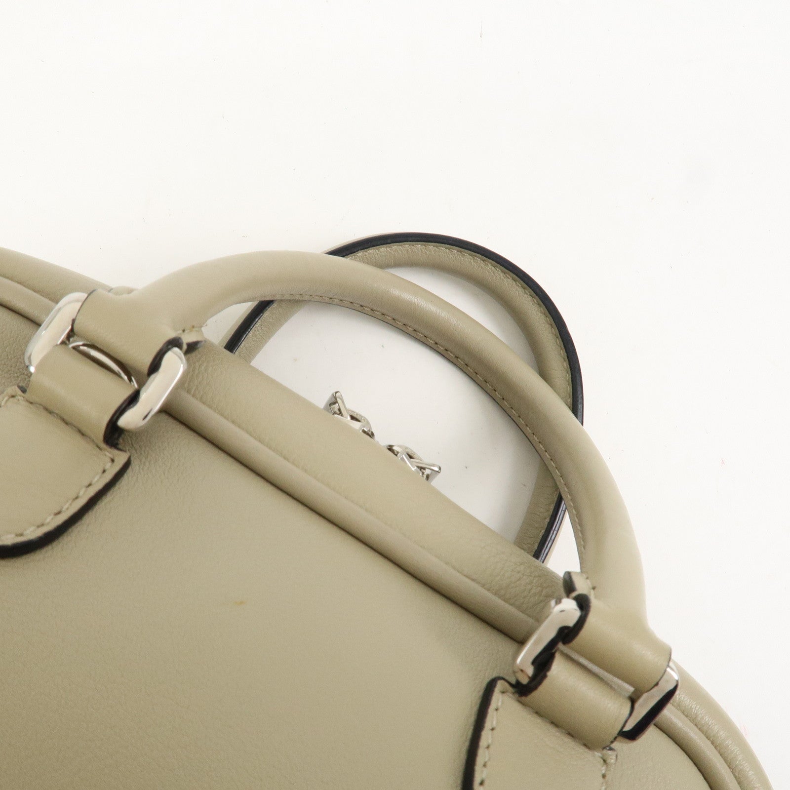 LOEWE Anagram Amazona 75 Leather Hand Bag Beige Silver