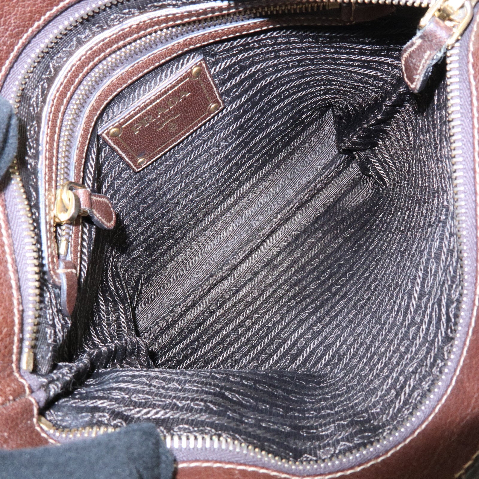 PRADA Logo Jacquard Leather Shoulder Bag Crossbody Bag Brown