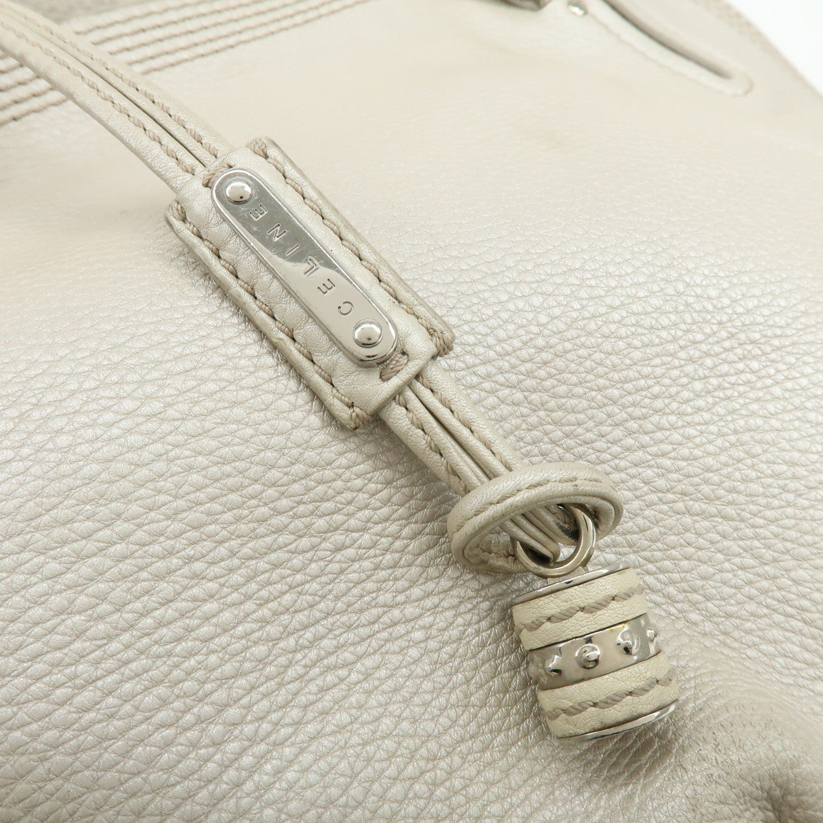 CELINE Bittersweet Leather Shoulder Bag Hand Bag Pearl White