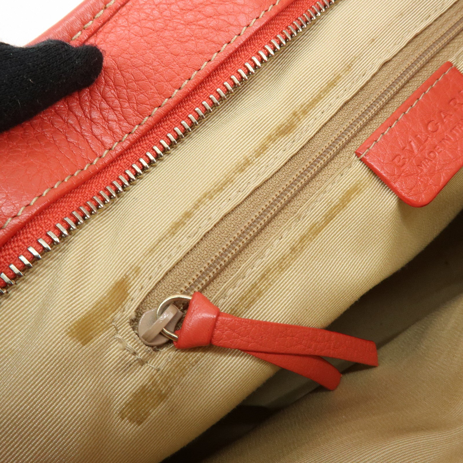 BVLGARI Logo Mania Jacquard Leather Tote Bag Hand Bag Beige Red