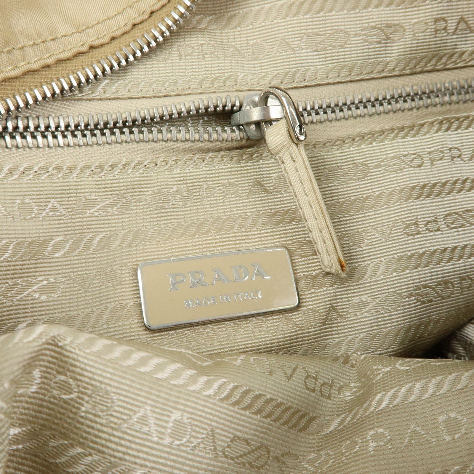 PRADA Triangle Logo Nylon Shoulder Bag Crossbody Bag Beige 1BD953