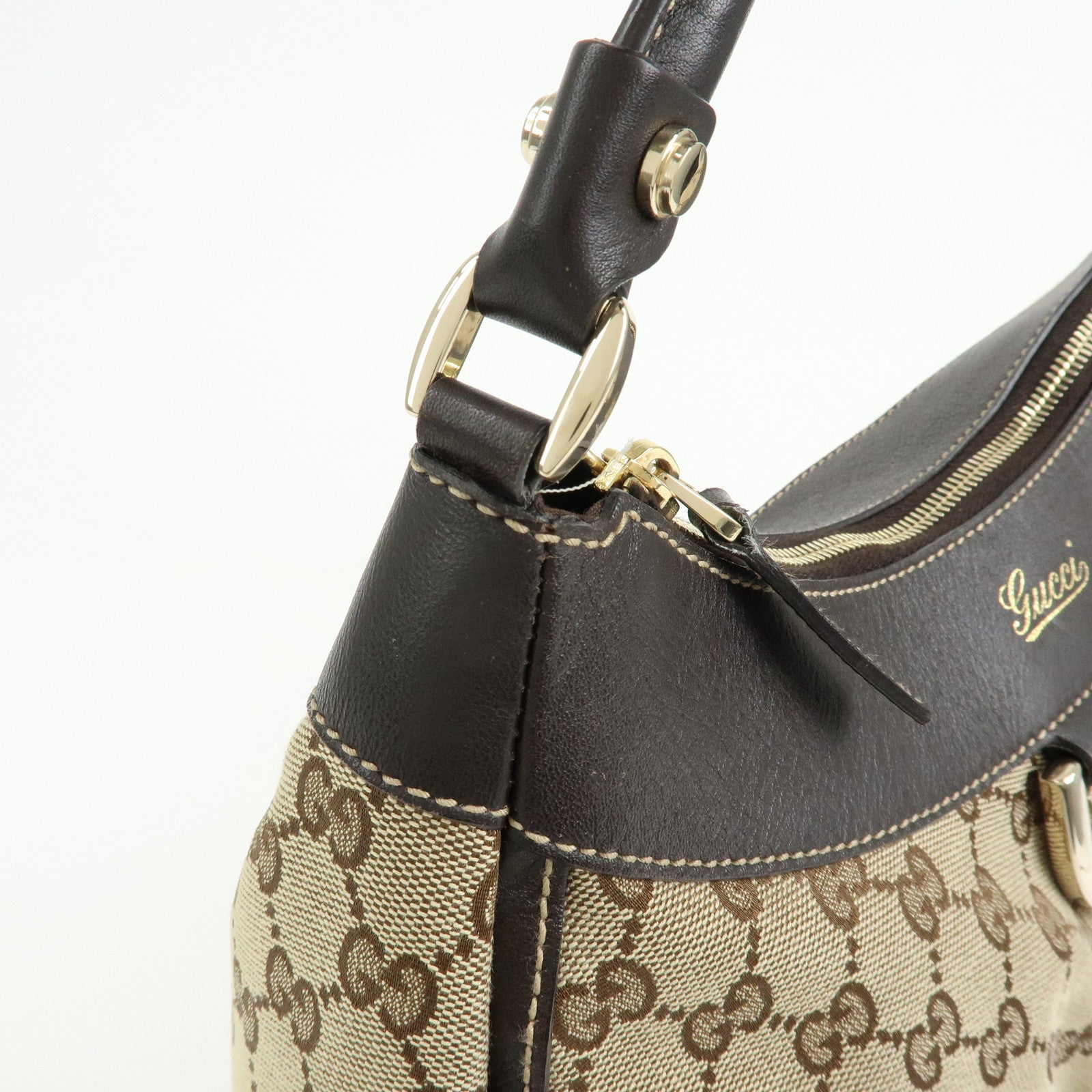 GUCCI Abbey GG Canvas Leather Shoulder Bag Hand Bag Brown 189833