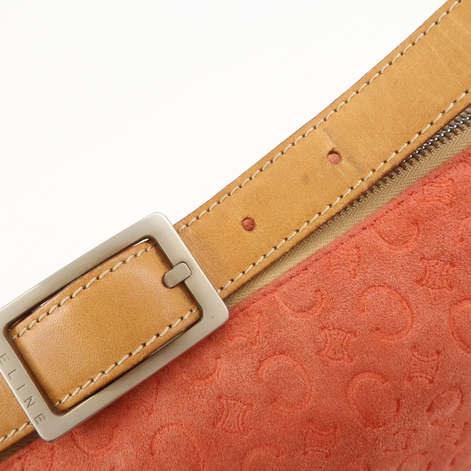 CELINE C Macadam Suede Shoulder Bag Hand Bag Red