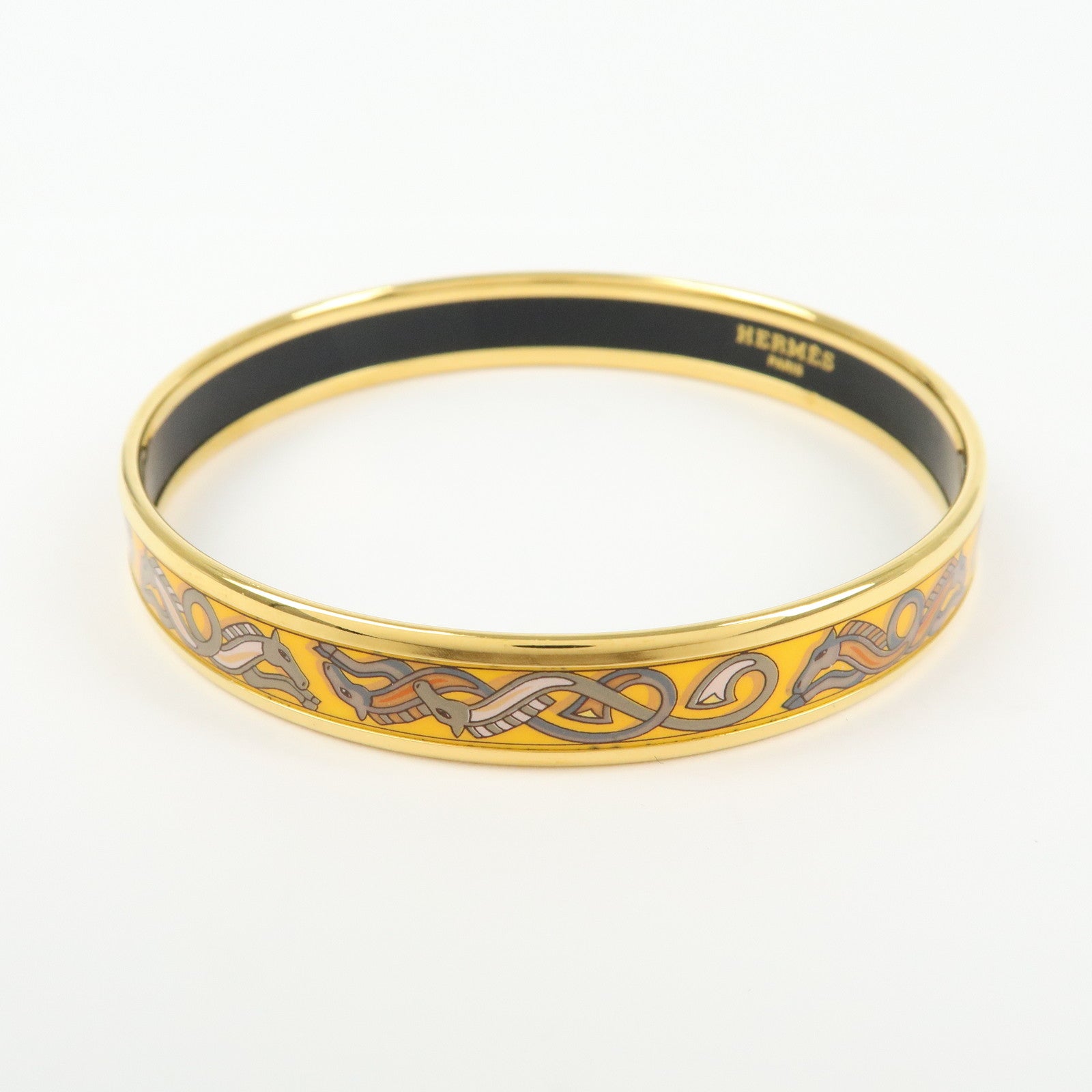 HERMES Email PM Plated Bracelet Bangle Gold Yellow
