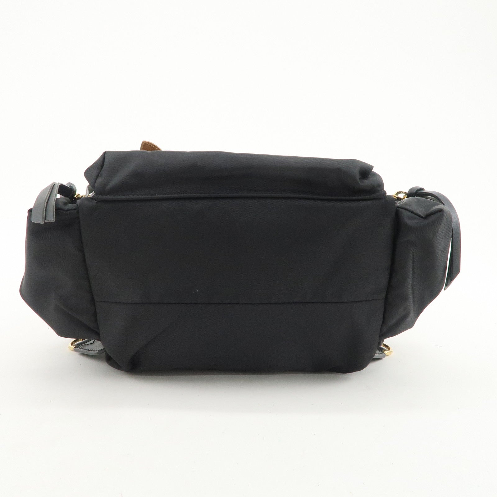 BURBERRY Nylon Leather Backpack Rucksuck Black Brown Gold