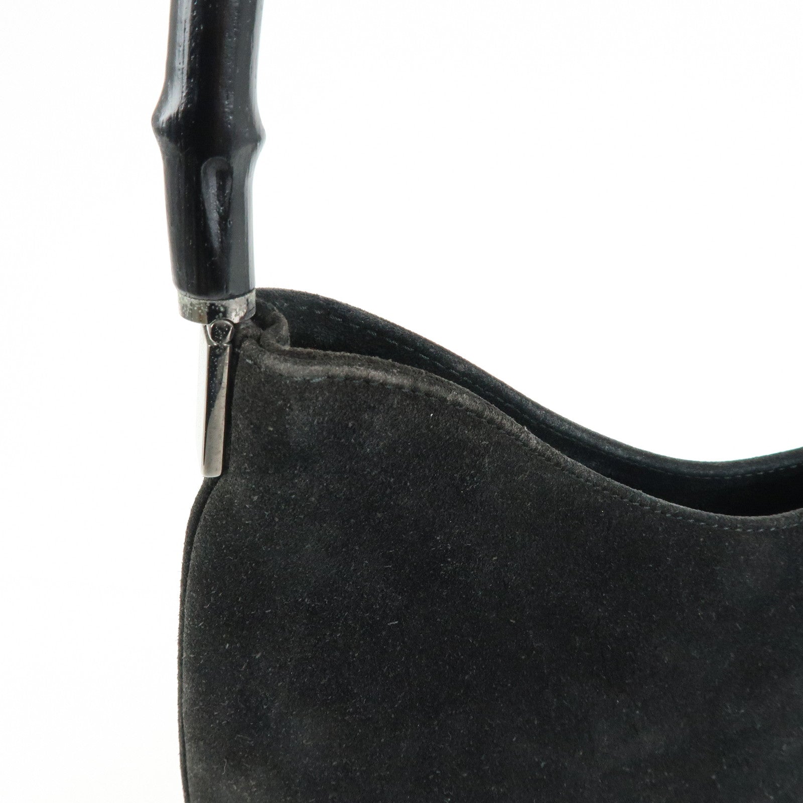 GUCCI Bamboo Suede Shoulder Bag Hand Bag Black 001.3244