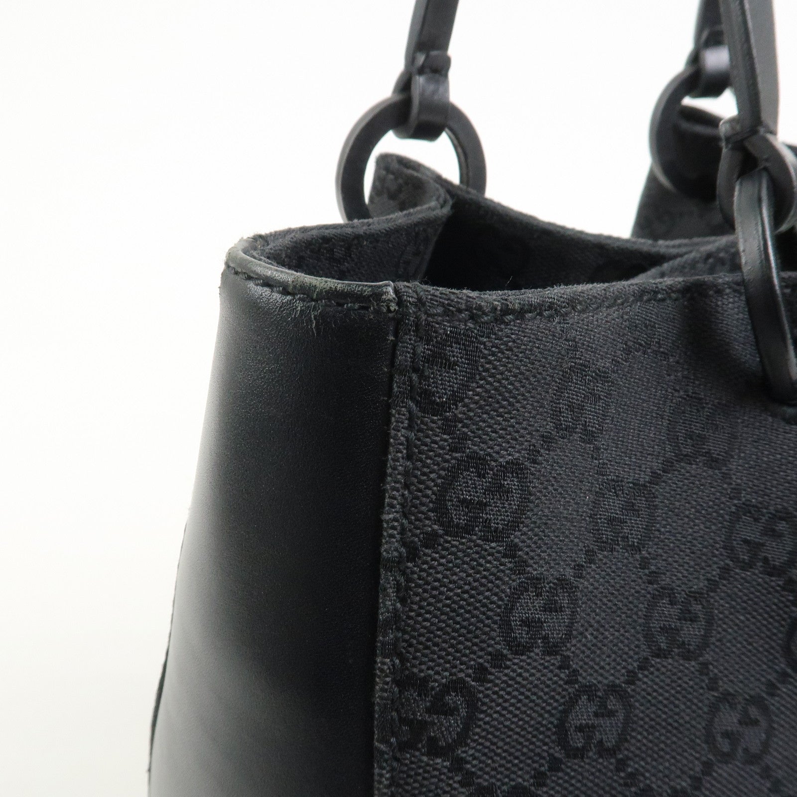 GUCCI GG Monogram Canvas Leather Tote Shoulder Bag Black 94898