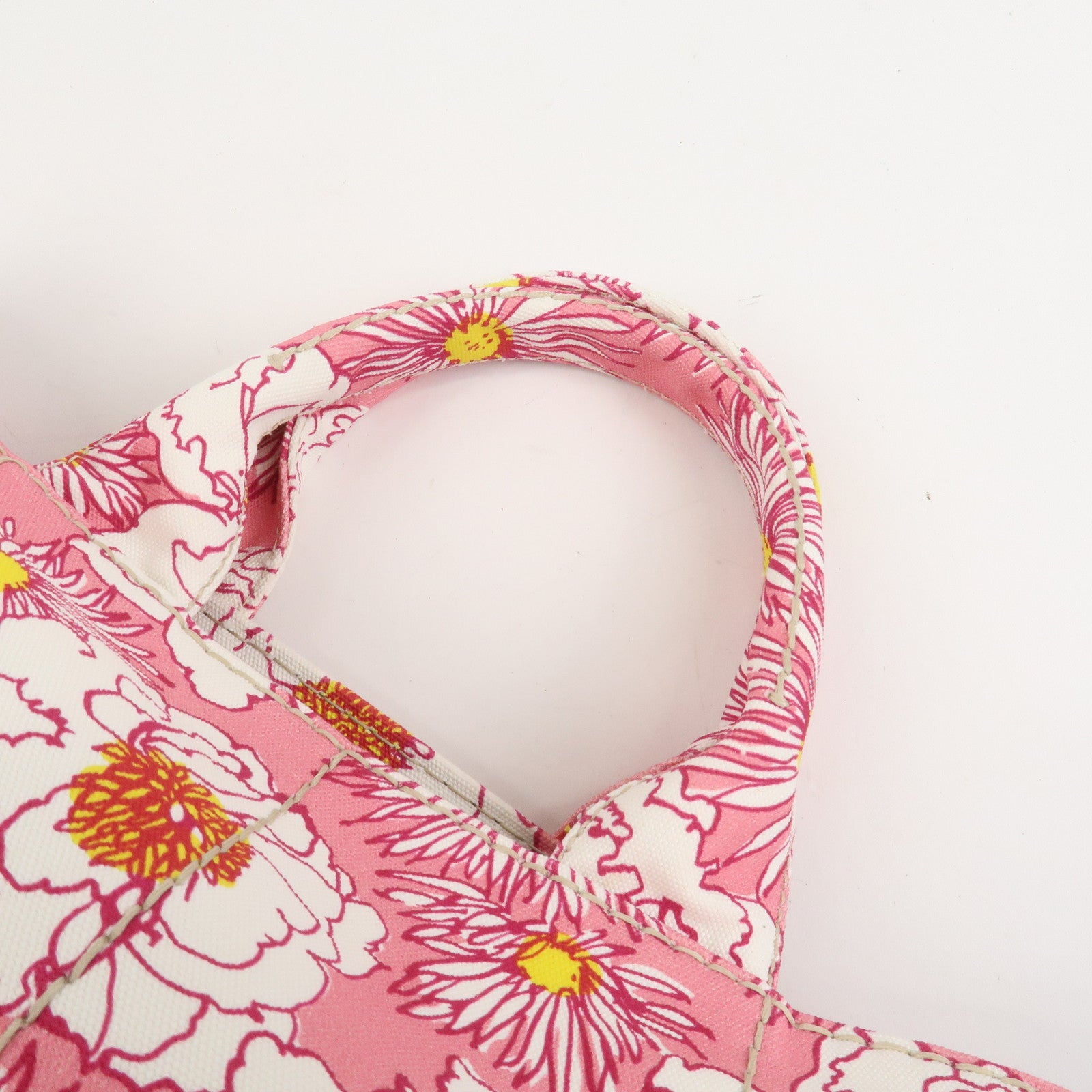 PRADA Canapa Canvas 2Way Bag Hand Bag Flower Print Pink